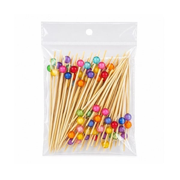 Yiyang Bambu Kürdan Boncuklu Renkli 12 cm ( 100 adet ) 