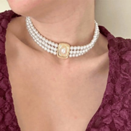 3 Sıralı İnci Vip Choker Kolye
