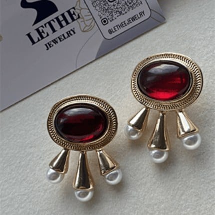 Bordo İnci Küpe