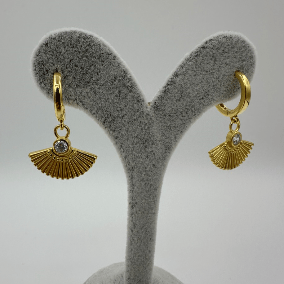 Gold Yelpaze Gümüş Küpe - 925 ayar gümüş