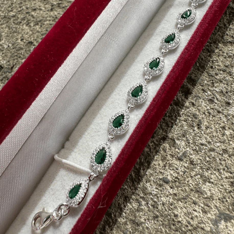 Yeşil Zümrüt Taş Bileklik - 925 ayar gümüş