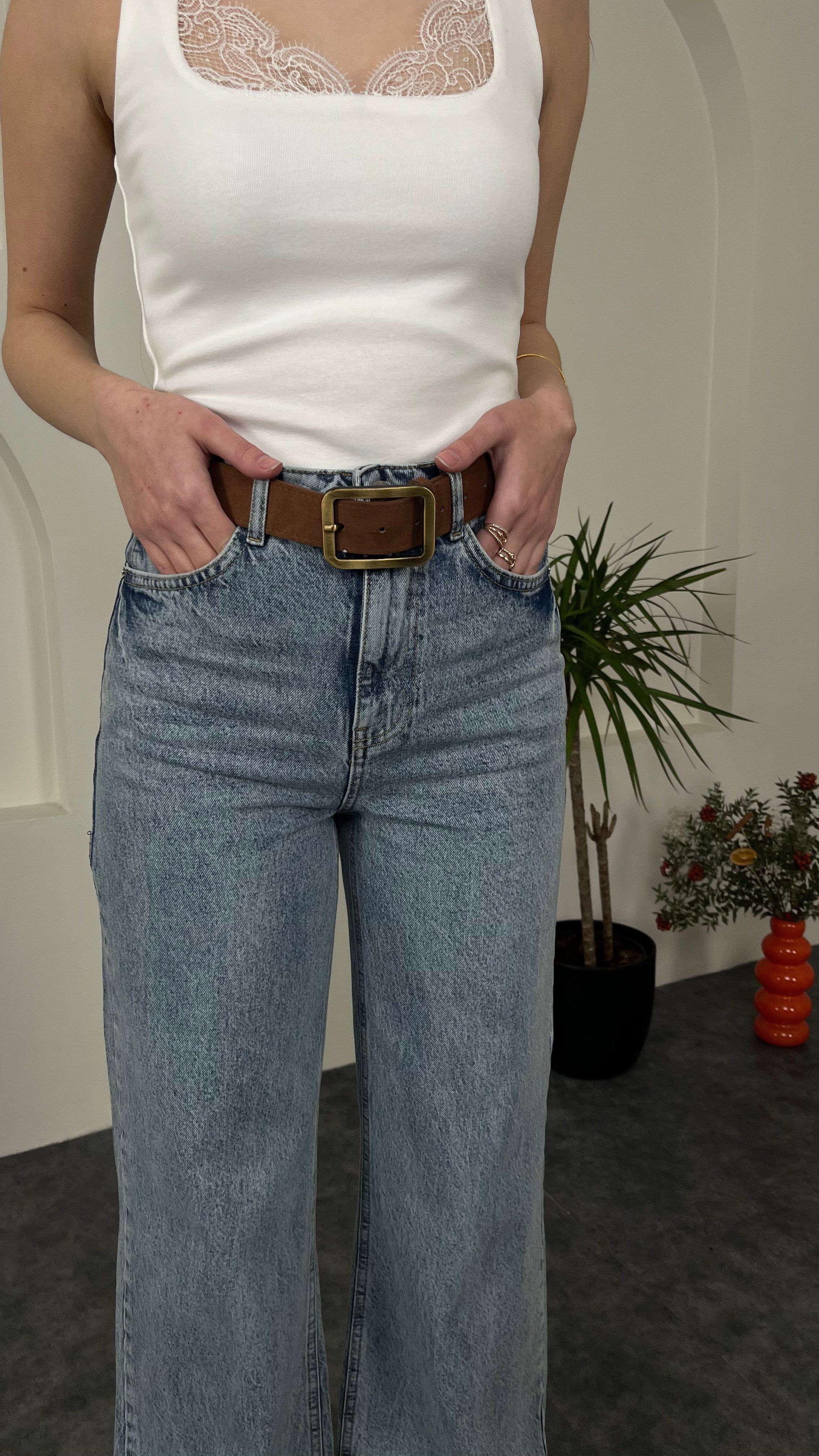 Wıde Leg Yüksek Bel Jean Mavi Renk · 4