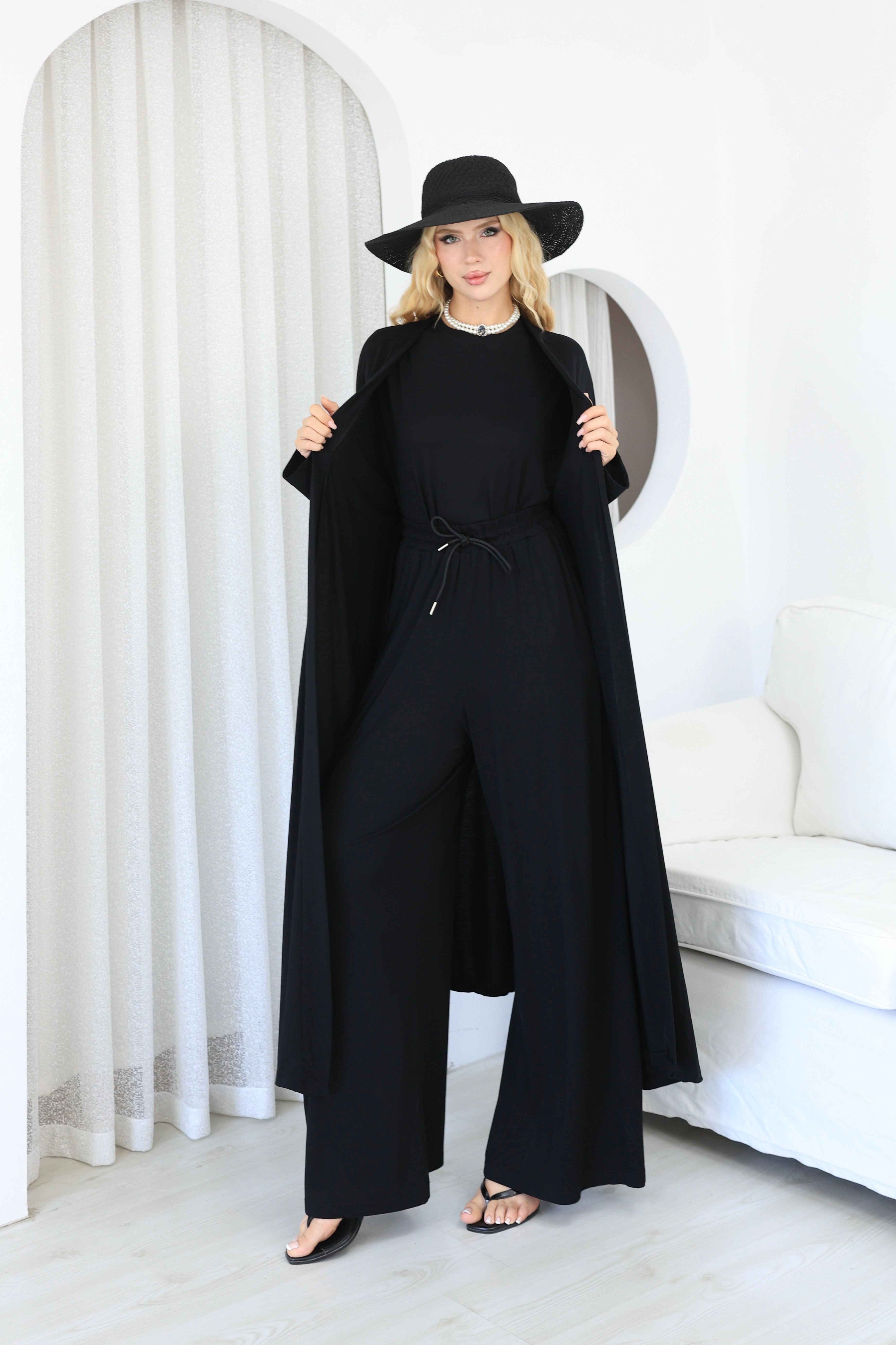 Üçlü Abaya Takım Siyah