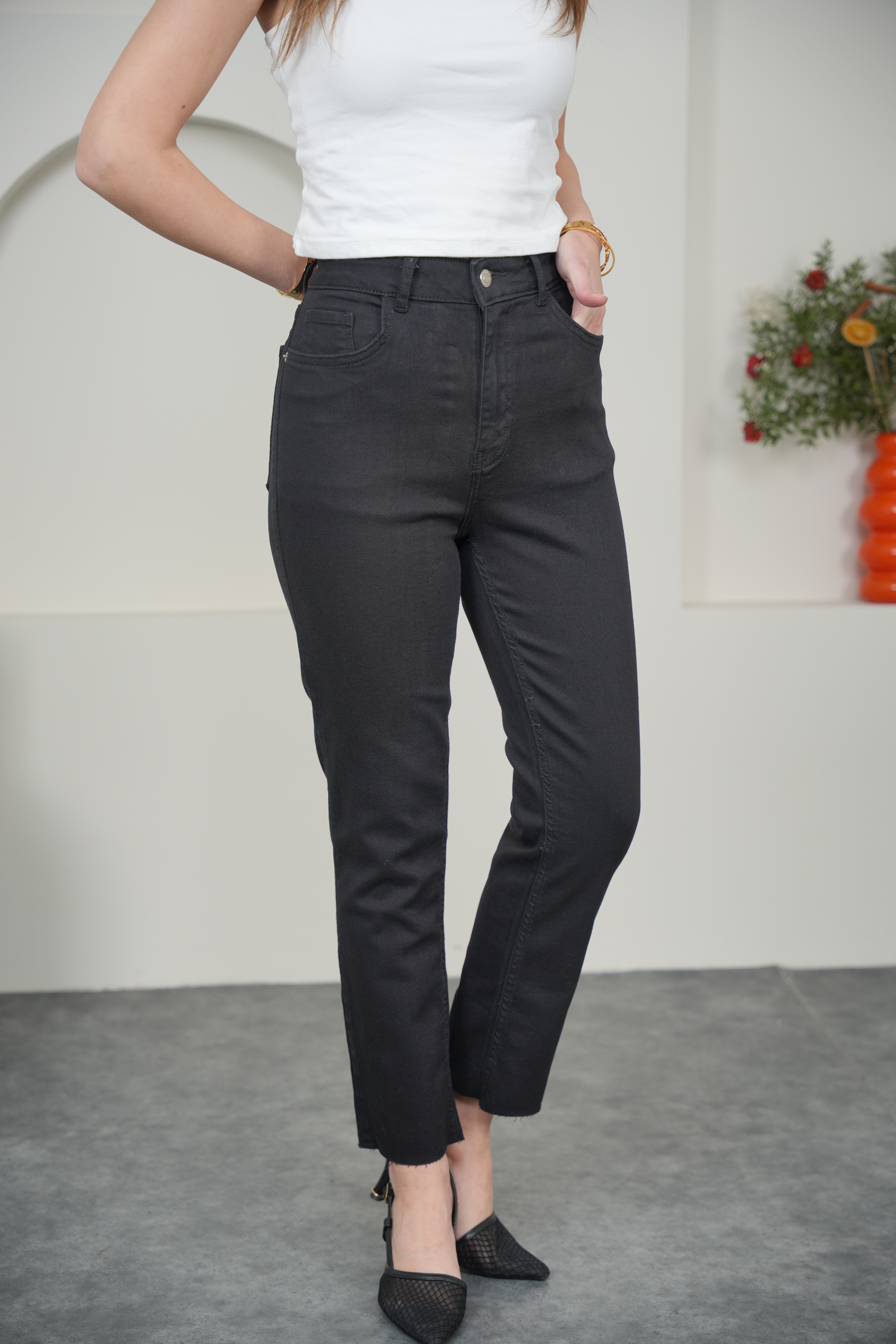 likralı boyfit yüksek bel jean siyah · 3