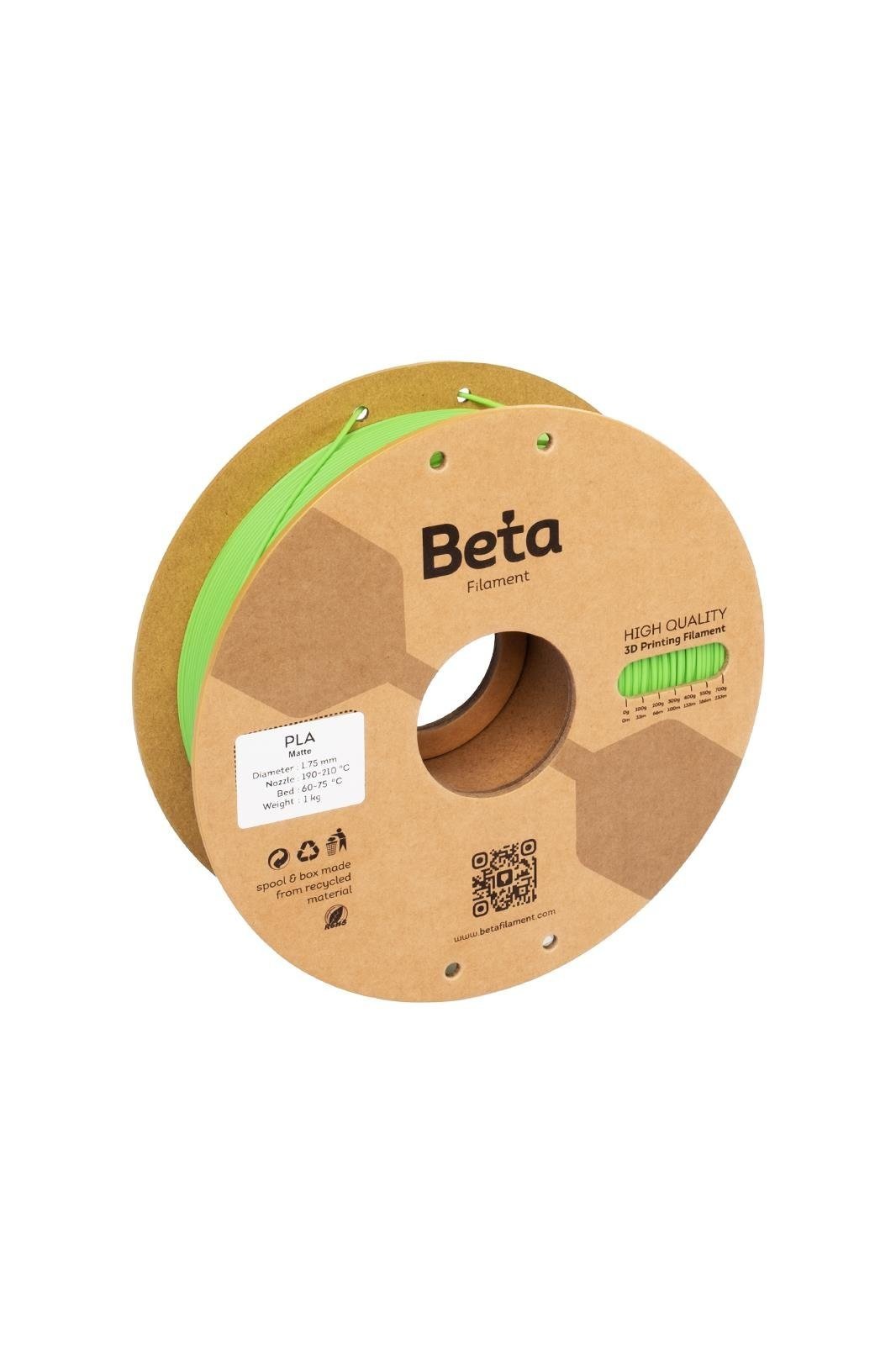 Beta PLA-Matte Scallion Green Filament 1.75mm 1kg