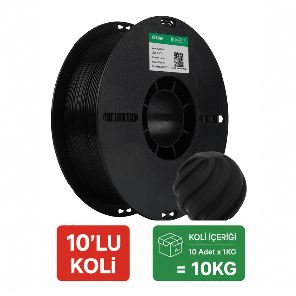 eSUN PLA Basic Siyah Filament 1.75mm 10kg (10 x 1kg)