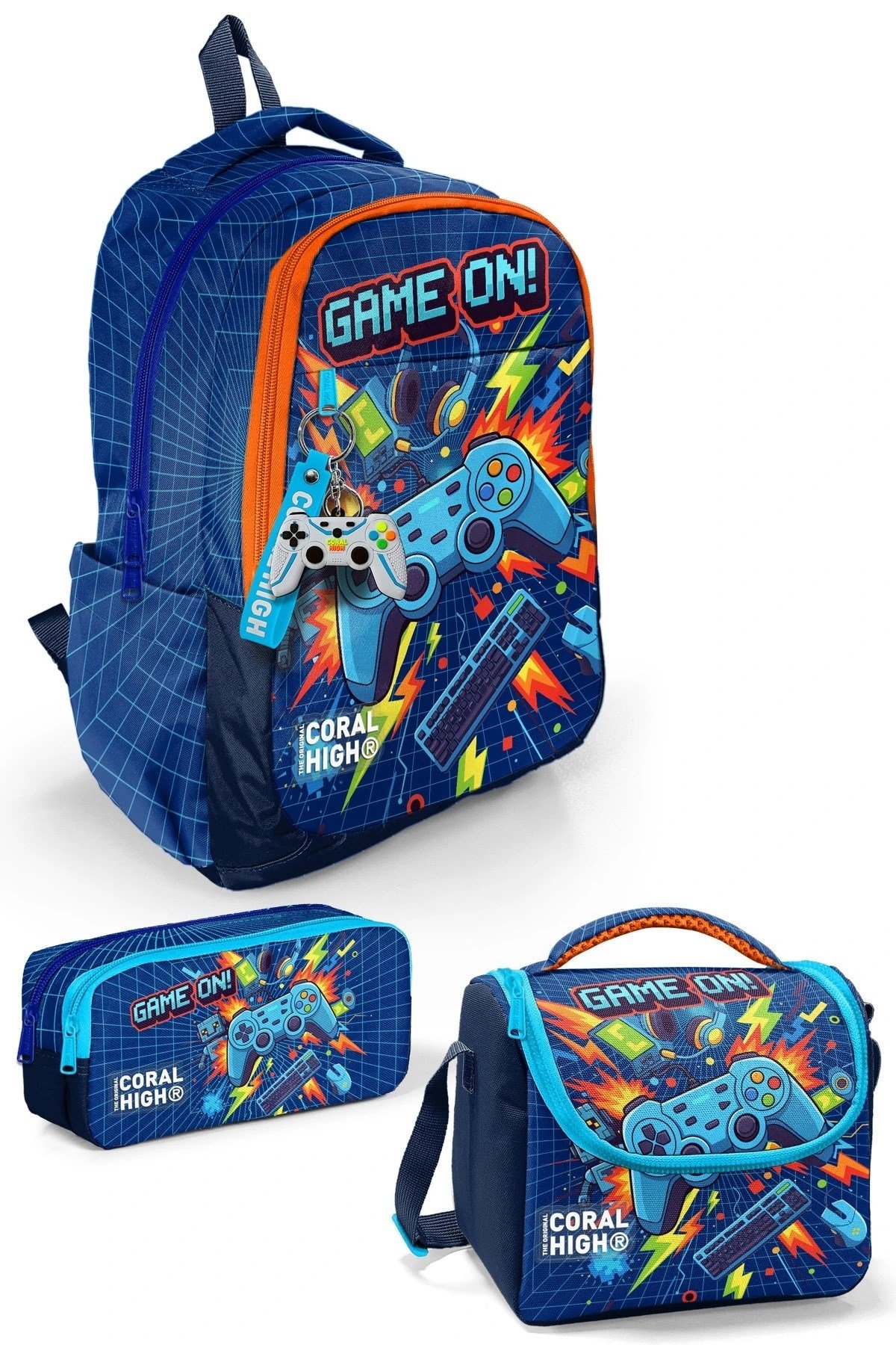 Erkek Çocuk Lacivert Game Desenli 3’lü Okul Çanta Seti SET0133251