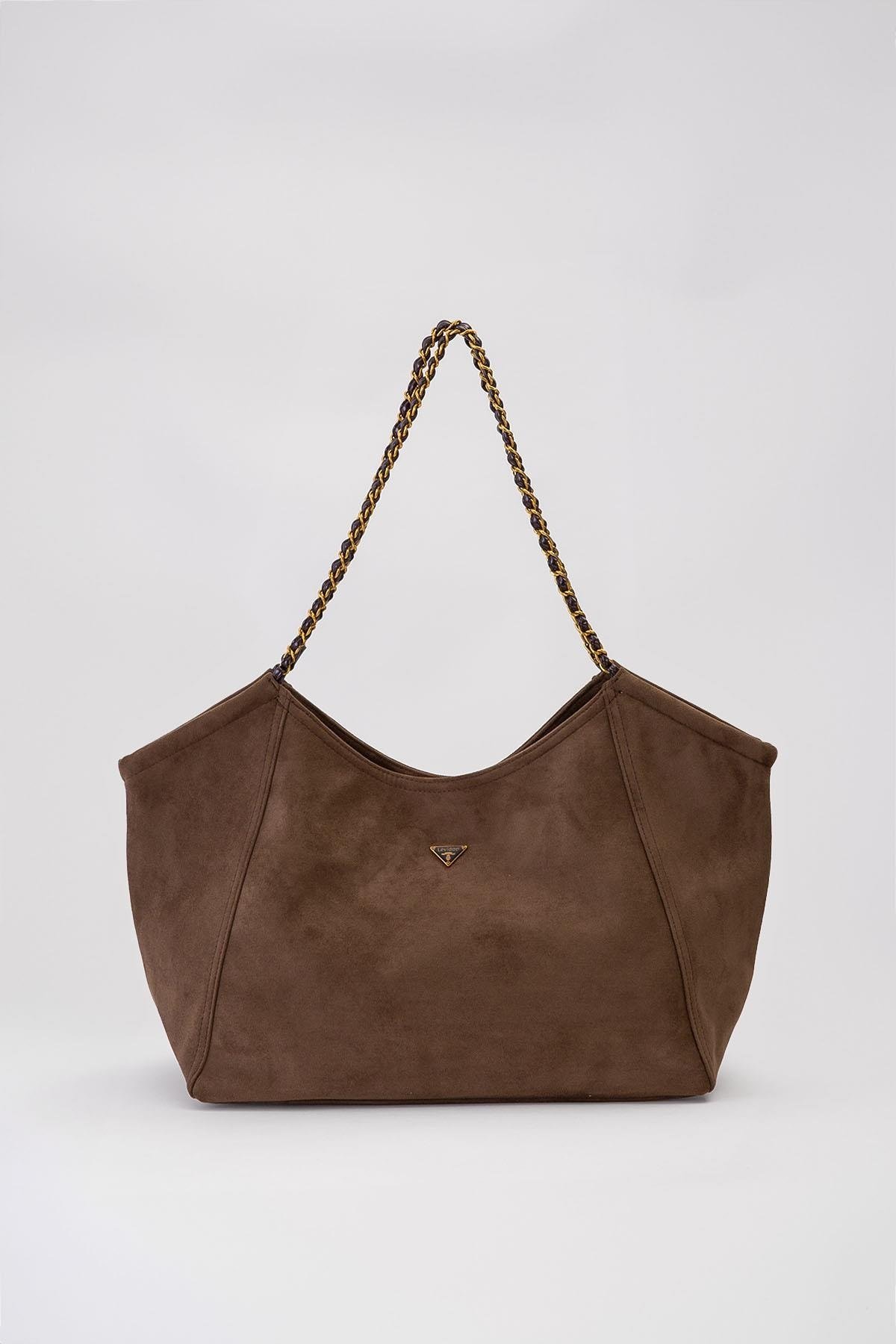 Extra Büyük Boy Örgü Zincir Askılı Shopper Tasarım Soft Süet Kadın Omuz Çantası Yeşil