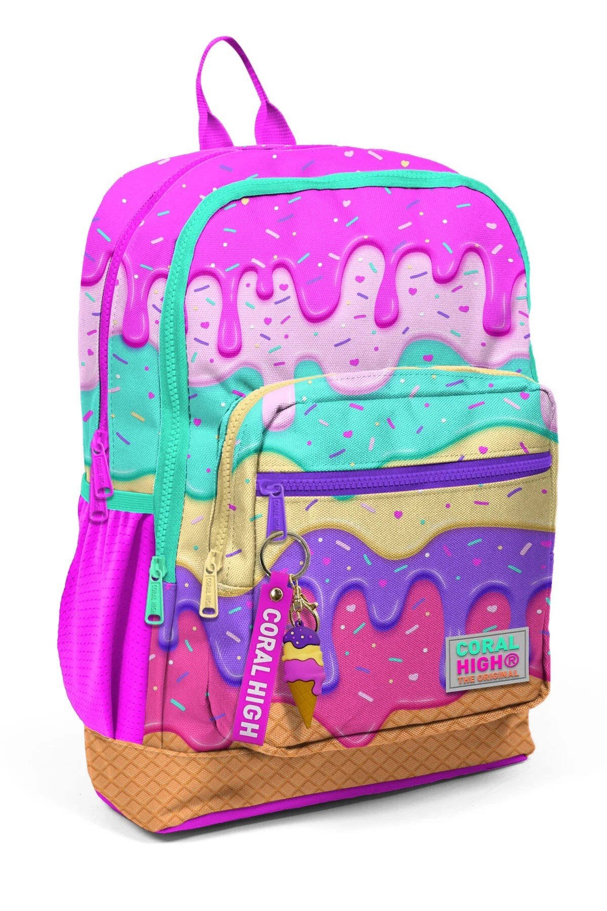 Kids Pembe Rengarenk Dondurma Desenli Okul Sırt Çantası 23731