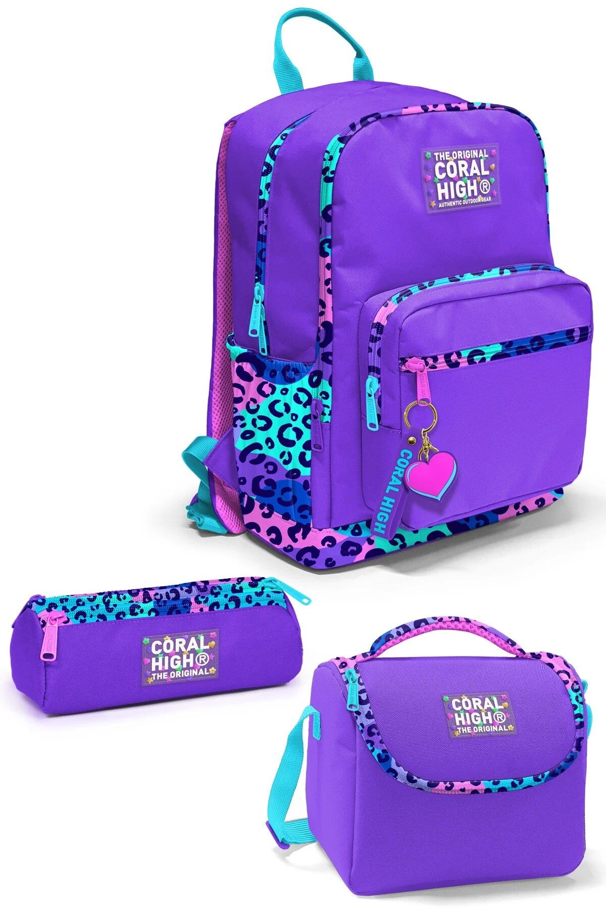 Mor Leopar Desenli 3’lü Okul Çanta Seti SET0123632