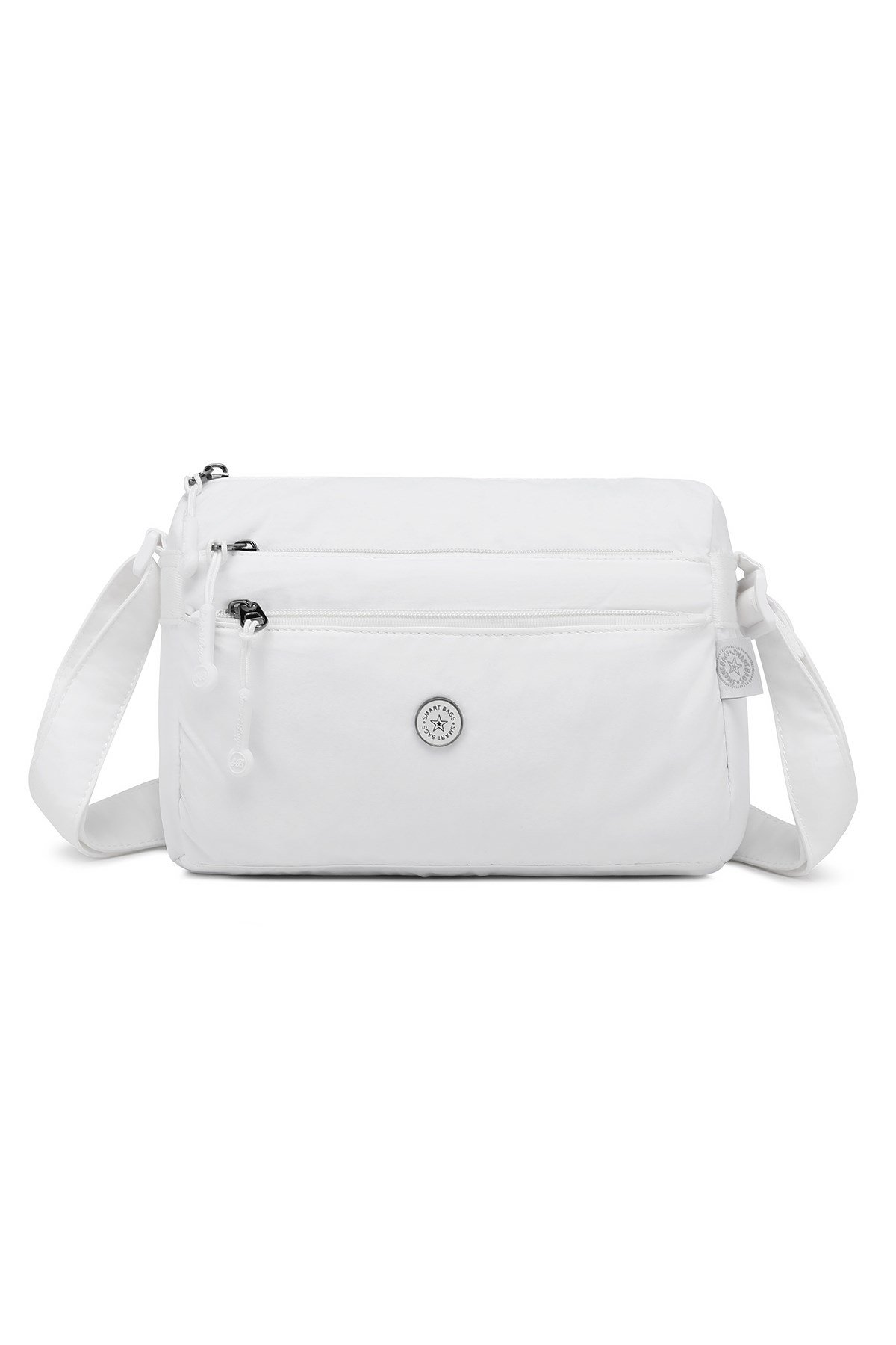Smart Bags Beyaz Kadın Omuz Çantası Hafif Kumaş Çok Cepli Çapraz Uzun Askılı