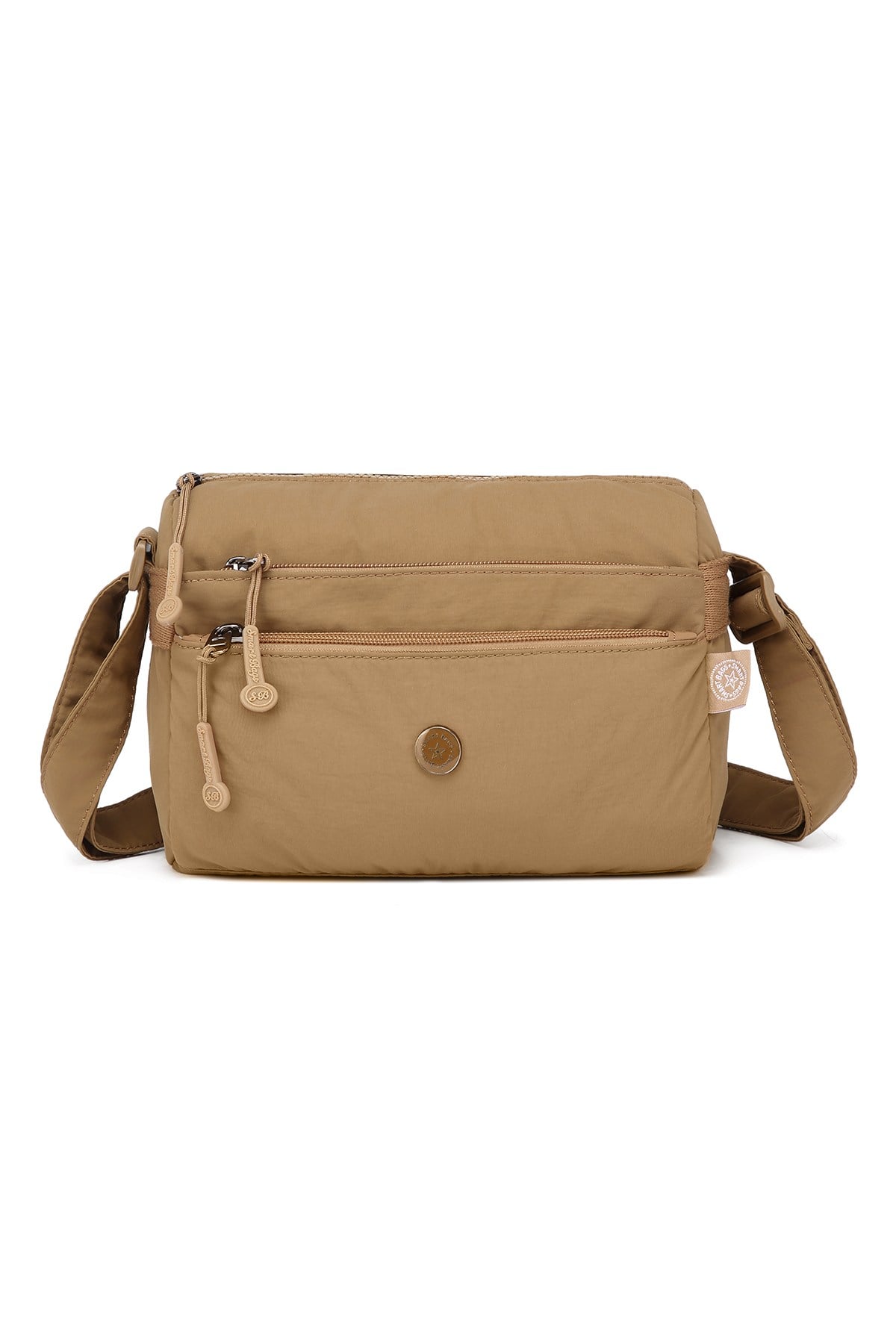 Smart Bags Kahve Kadın Omuz Çantası Hafif Kumaş Çok Cepli Çapraz Uzun Askılı