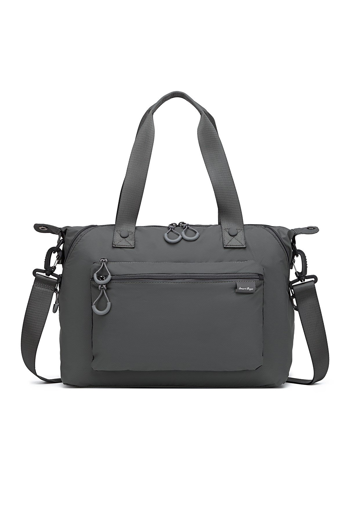 Smart Bags Koyu Gri Kadın Omuz ve Spor Çantası Hafif Kumaş Uzun Askılı Çok Cepli