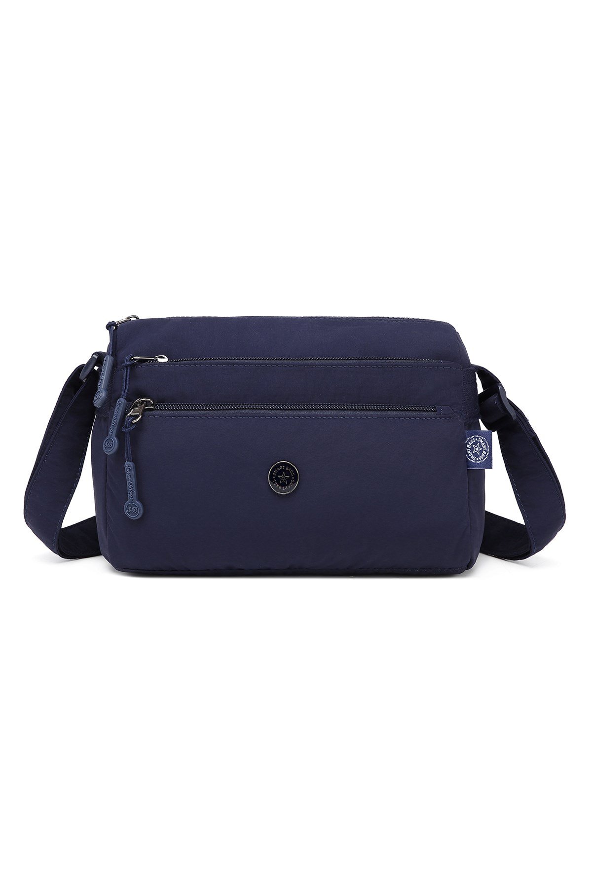 Smart Bags Lacivert Kadın Omuz Çantası Hafif Kumaş Çok Cepli Çapraz Uzun Askılı