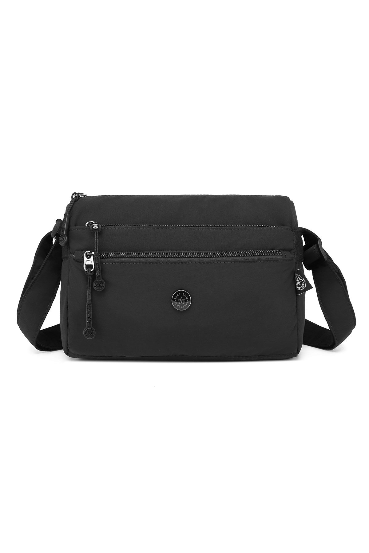 Smart Bags Siyah Kadın Omuz Çantası Hafif Kumaş Çok Cepli Çapraz Uzun Askılı