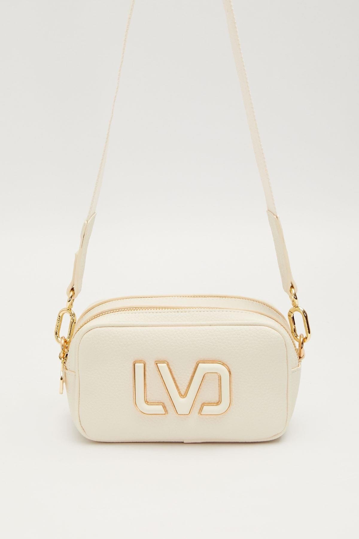 Uzun Askılı Küçük Boy Crossbody Çift Bölmeli Logo Detaylı Kadın Günlük Omuz Çantası Beyaz