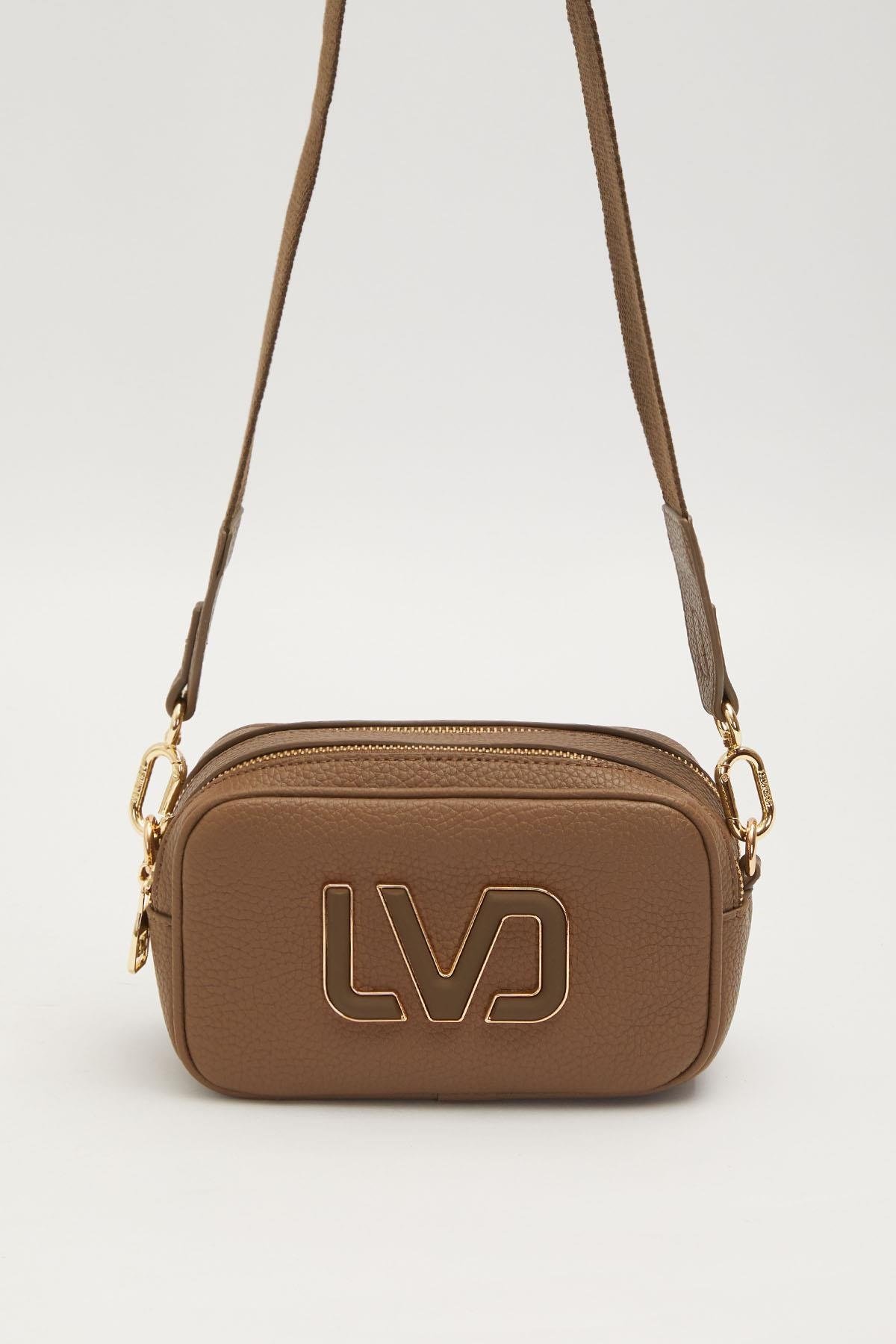 Uzun Askılı Küçük Boy Crossbody Çift Bölmeli Logo Detaylı Kadın Günlük Omuz Çantası Koyu Vizon