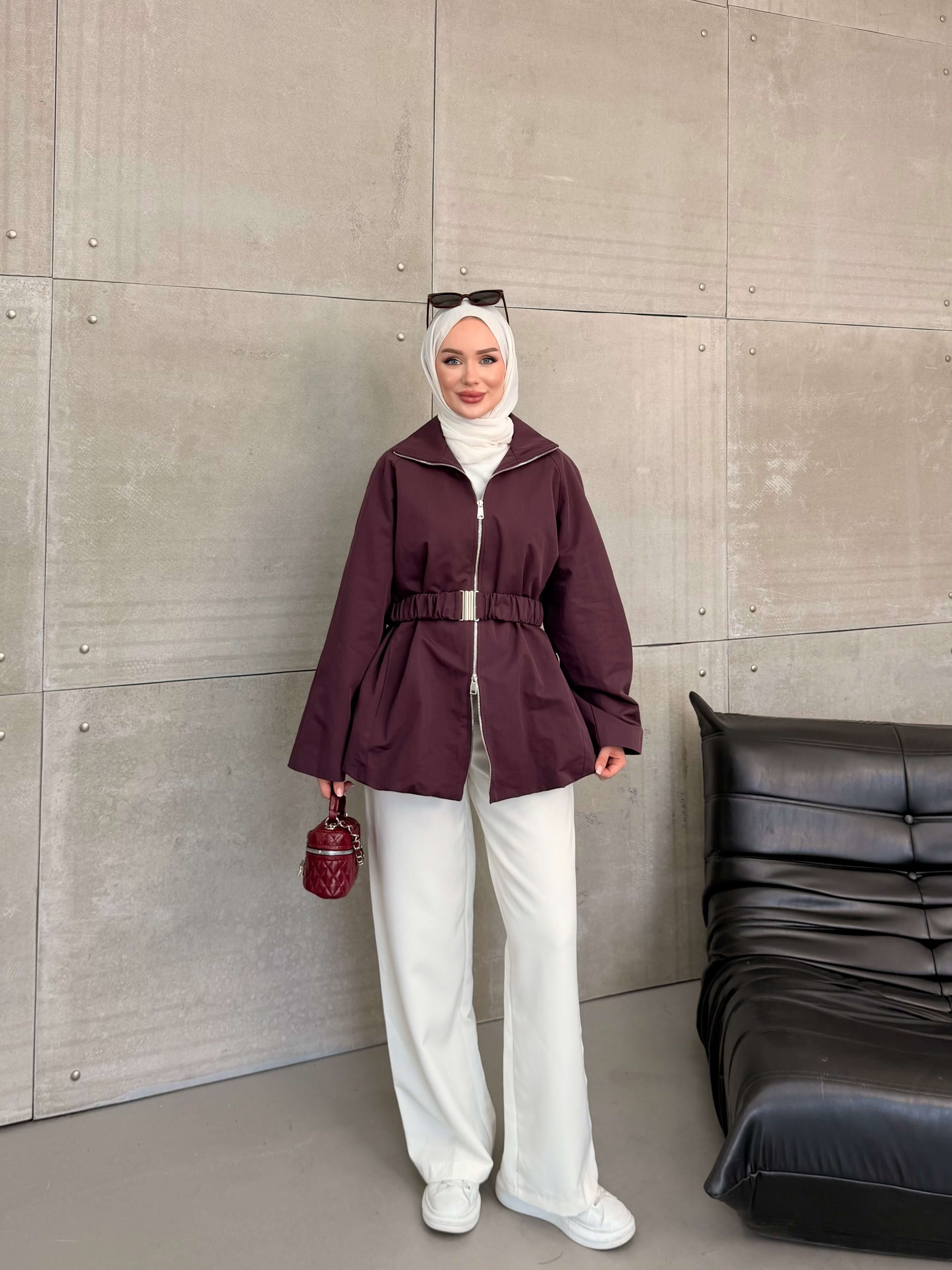 DURU KEMERLİ CEKET BORDO