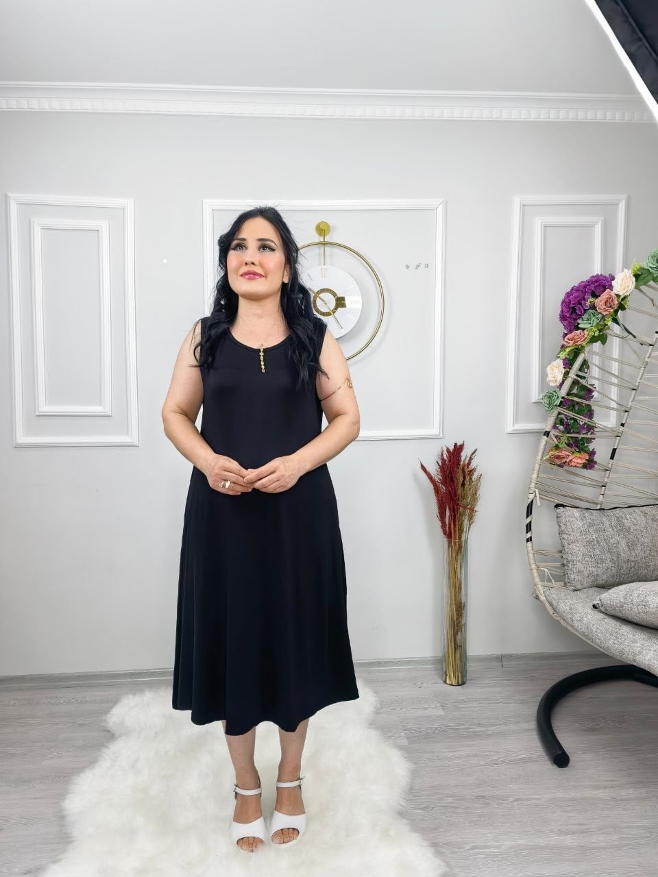İKM BUTİK Viskon Askılı Siyah cepli Likralı Elbise