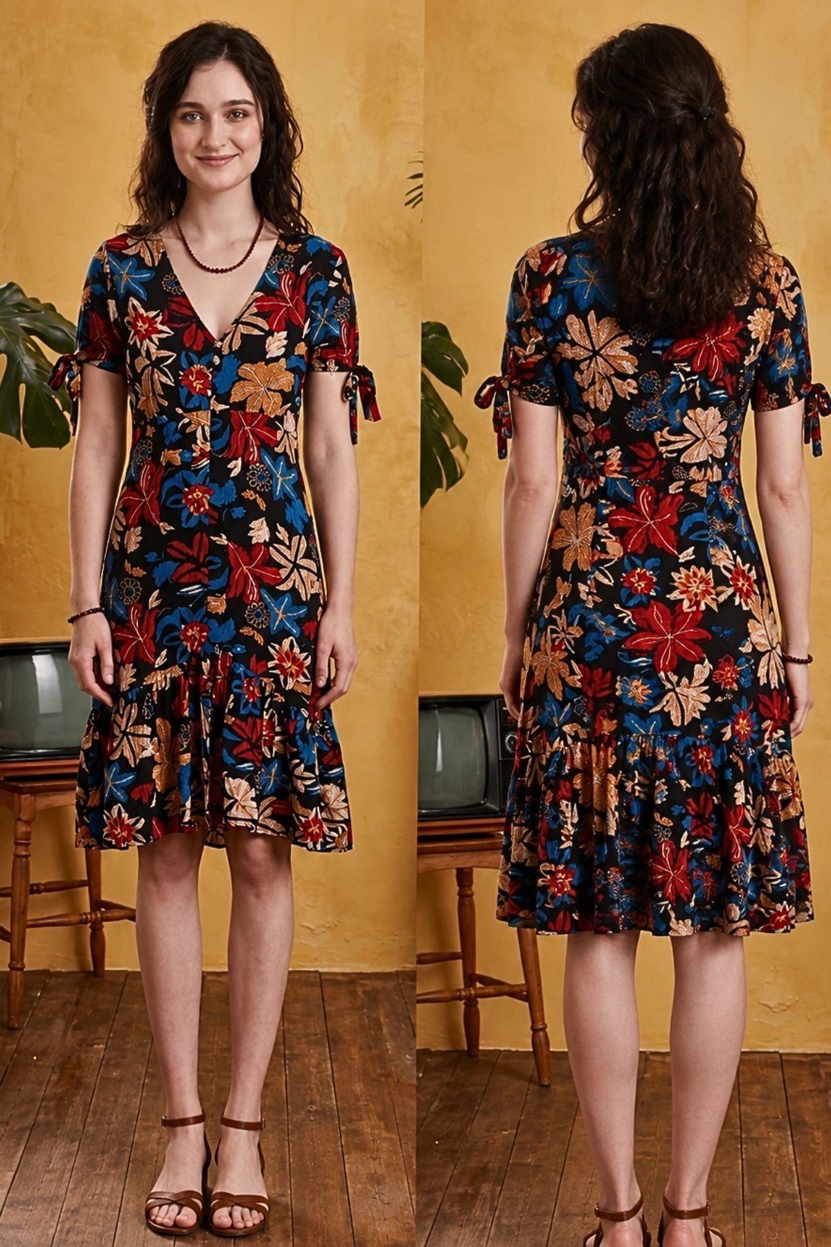 Bohem Çiçek Desenli Bohem Elbise