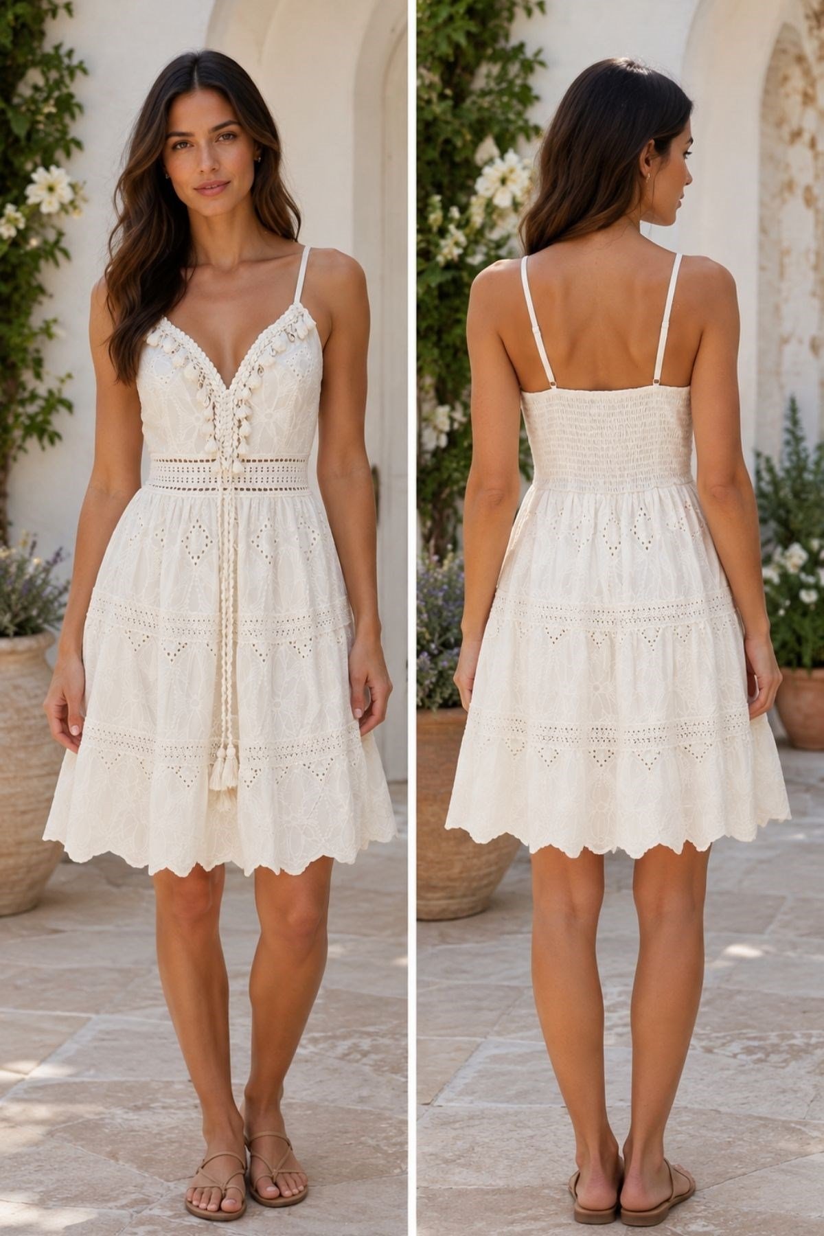 Boho-Chic Fistolu Püskül Detaylı Bohem Elbise