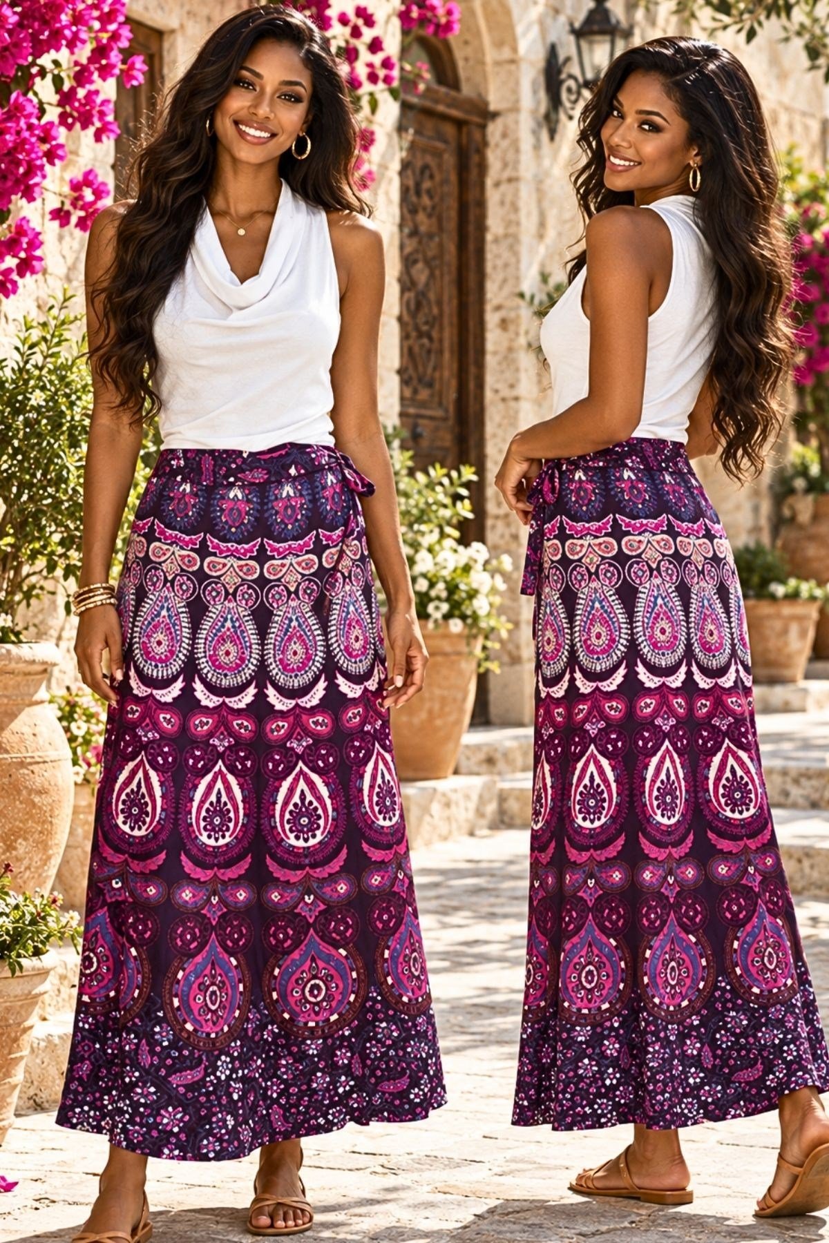 Boho Etnik Desenli Anvelop Etek