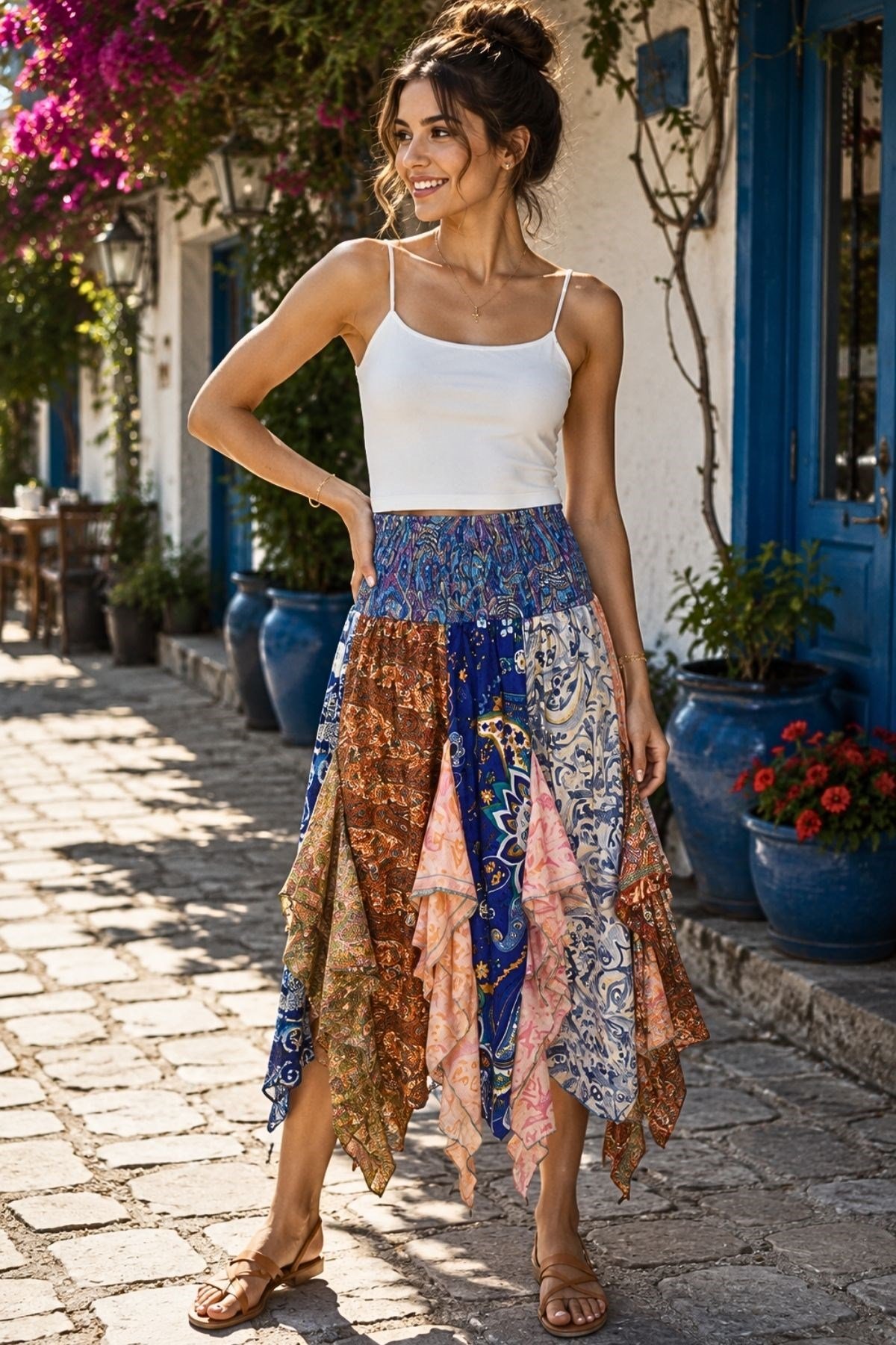 Dikine Fırfırlı Patchwork Etek % 100 Viskon