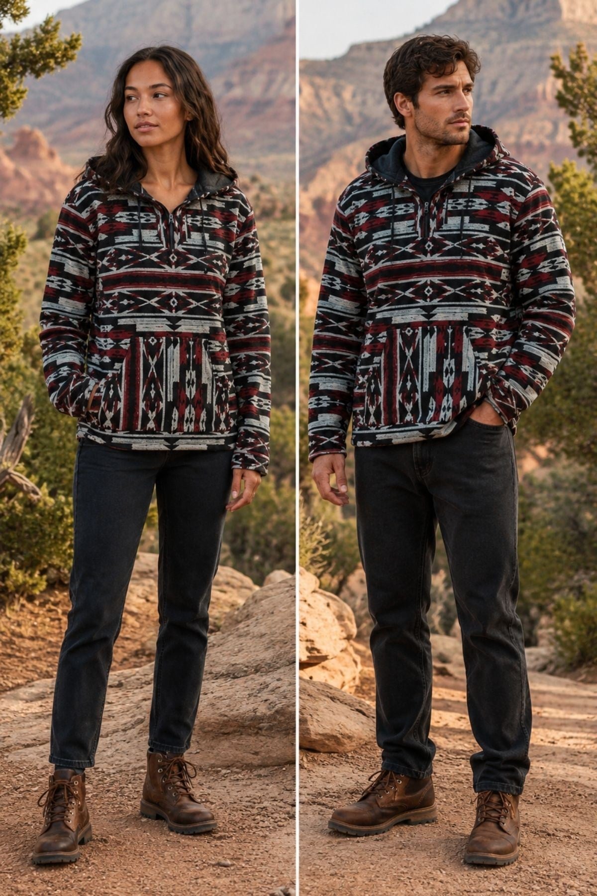 Etnik Desenli Kapüşonlu Sweatshirt