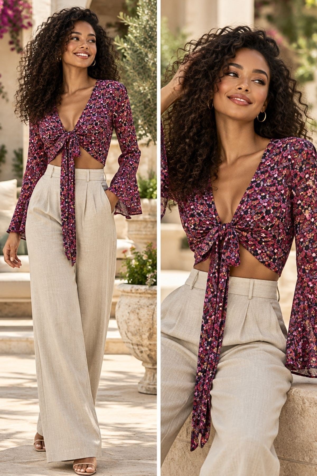 İspanyol Kol Crop Bluz