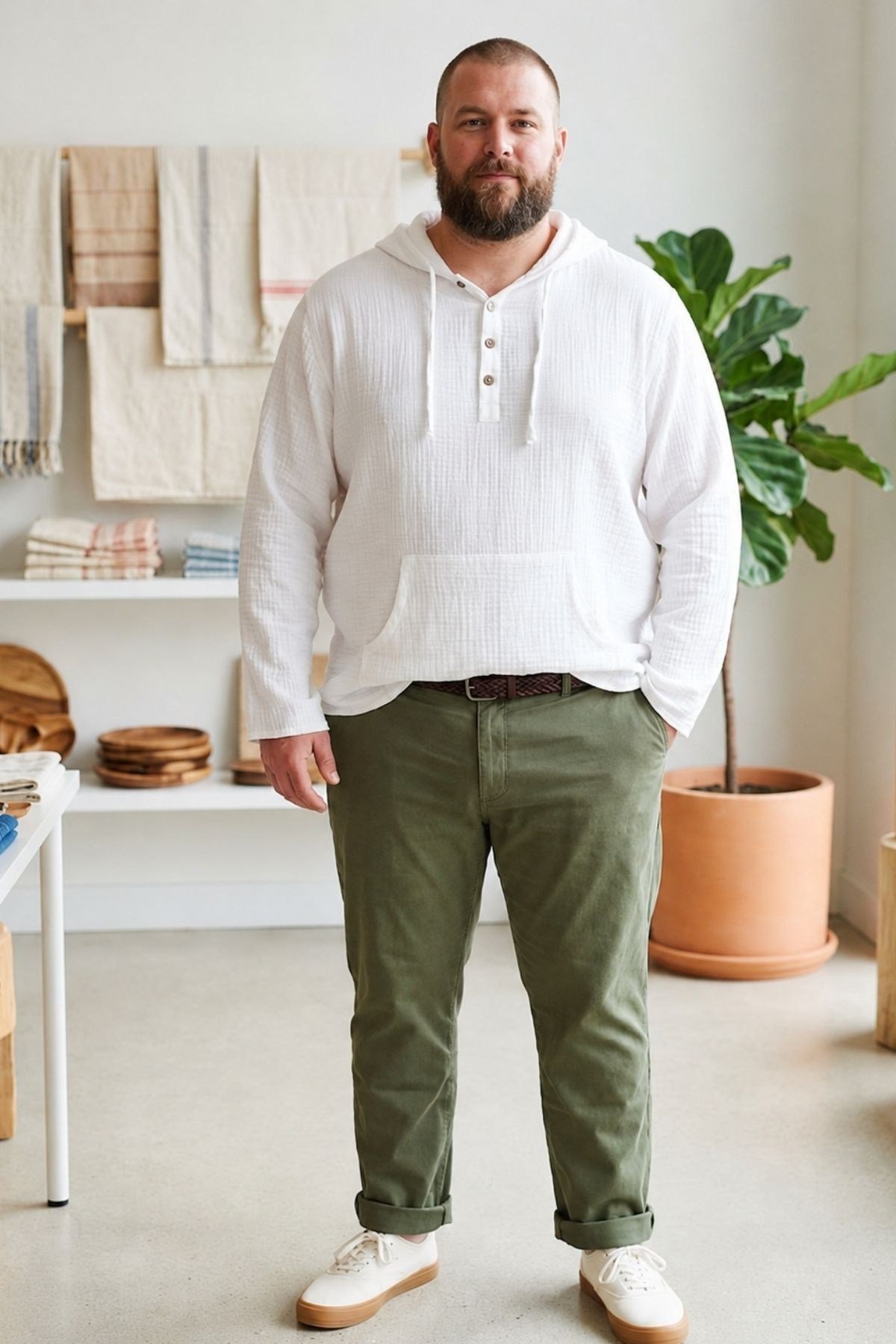Kapüşonlu Pamuklu Unisex Muslin Gömlek