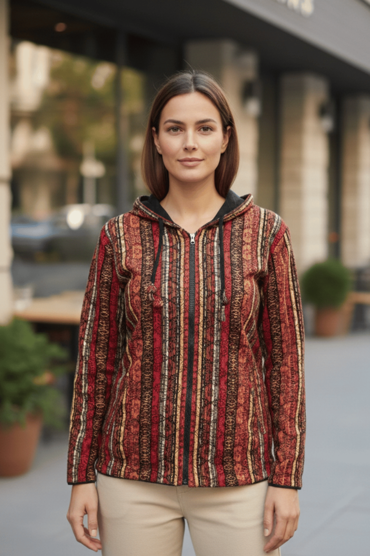 Kilim Desenli İçi Polarlı Mont 