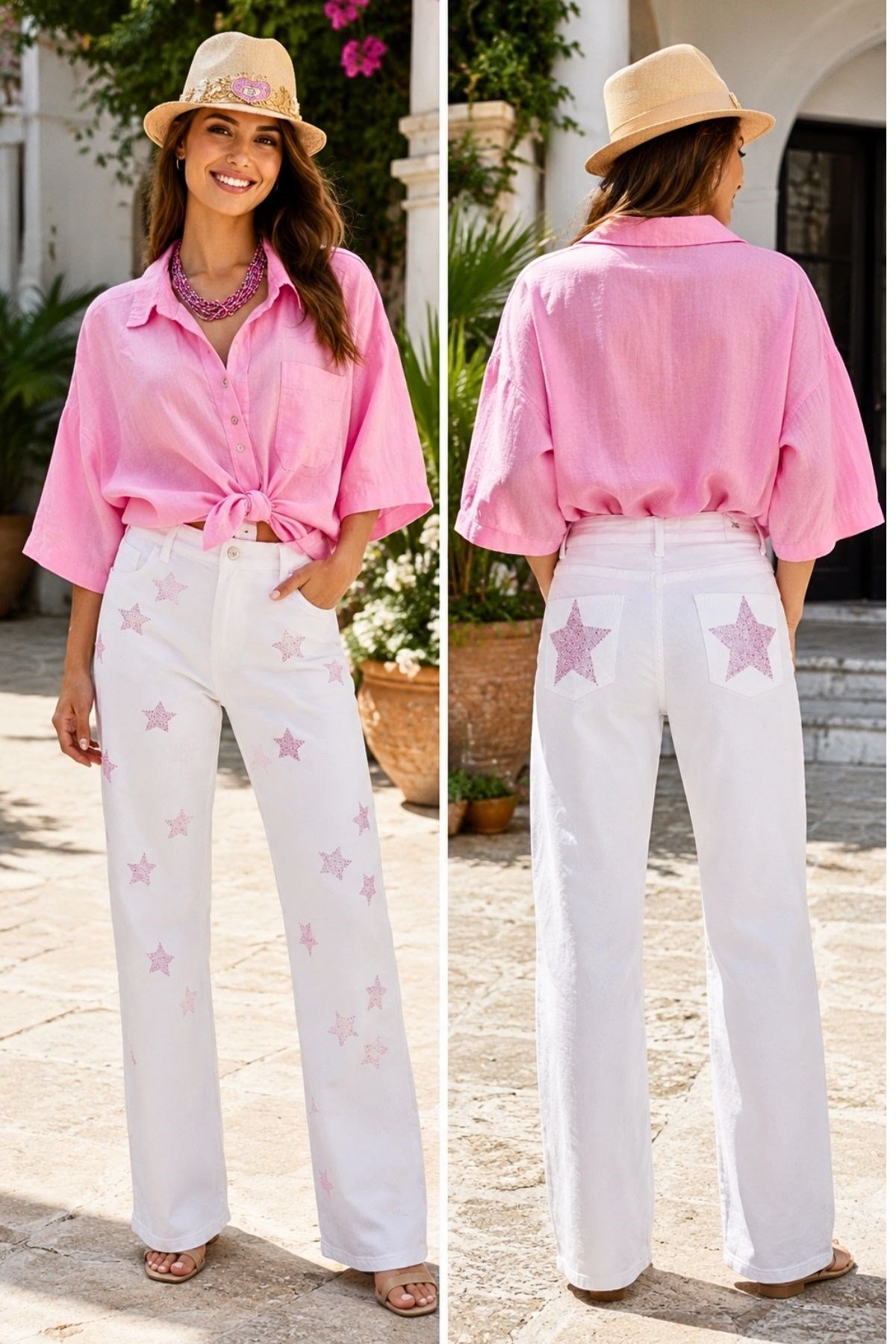 Ön ve Arka Işıltılı Yıldız Detaylı Jean Pantolon %96 Pamuklu % 3 Polyester % 1 Licralı