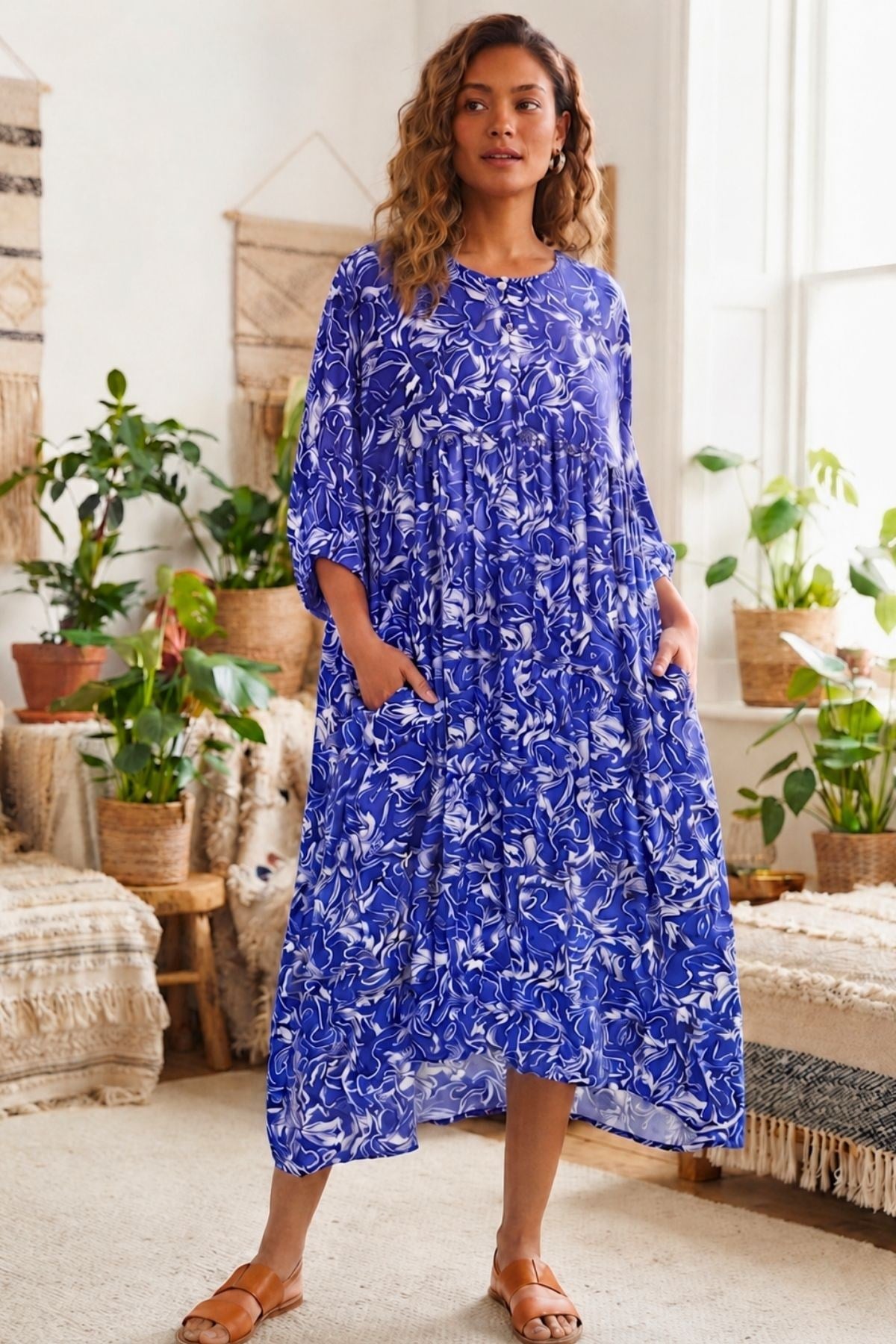 Oversize Düğmeli Cepli Elbise