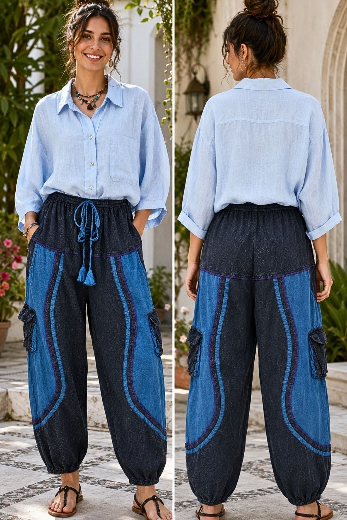 Patchwork Bohem Pantolon % 100 Pamuklu