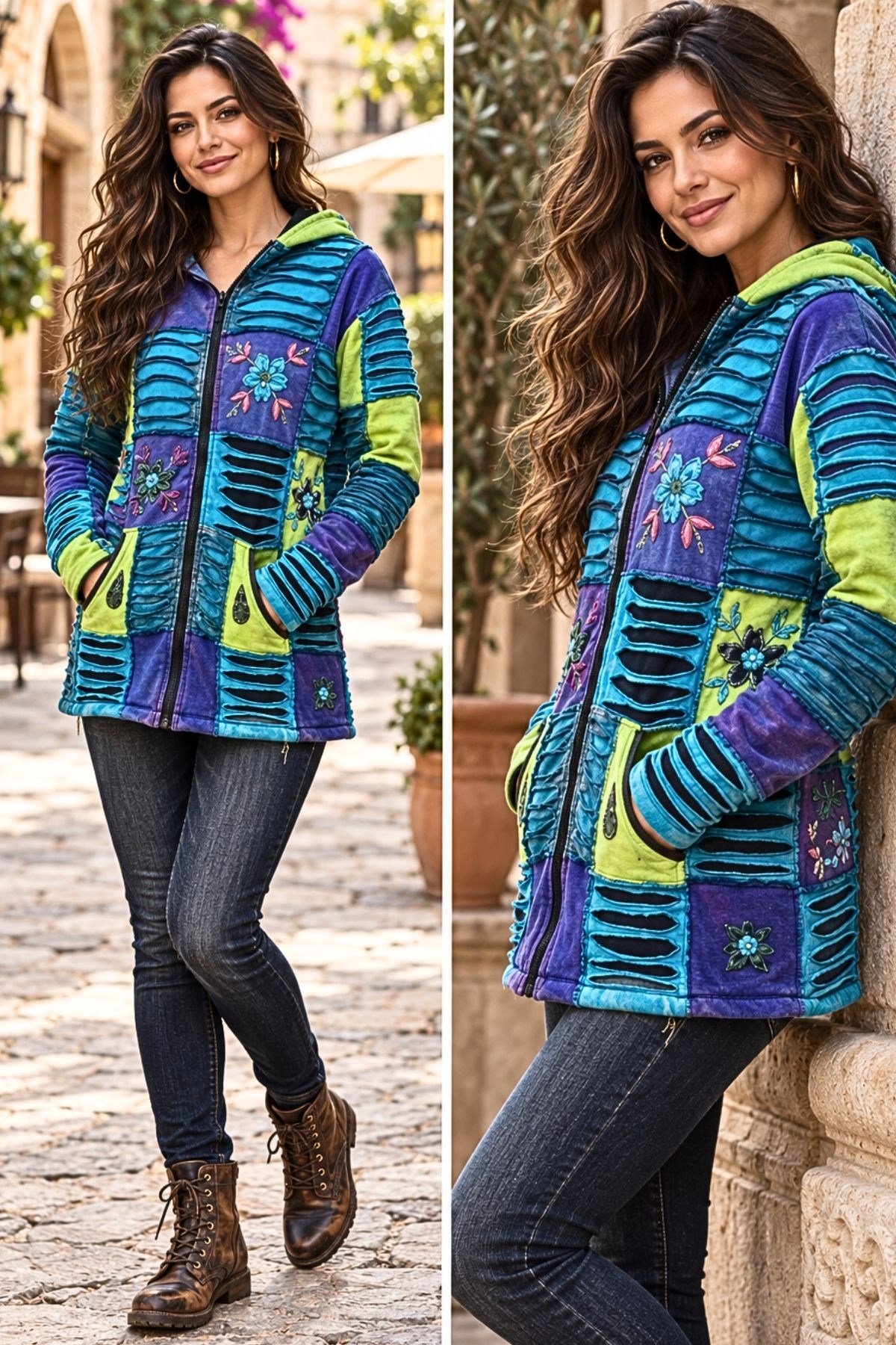 Patchwork İçi Polarlı Mont 