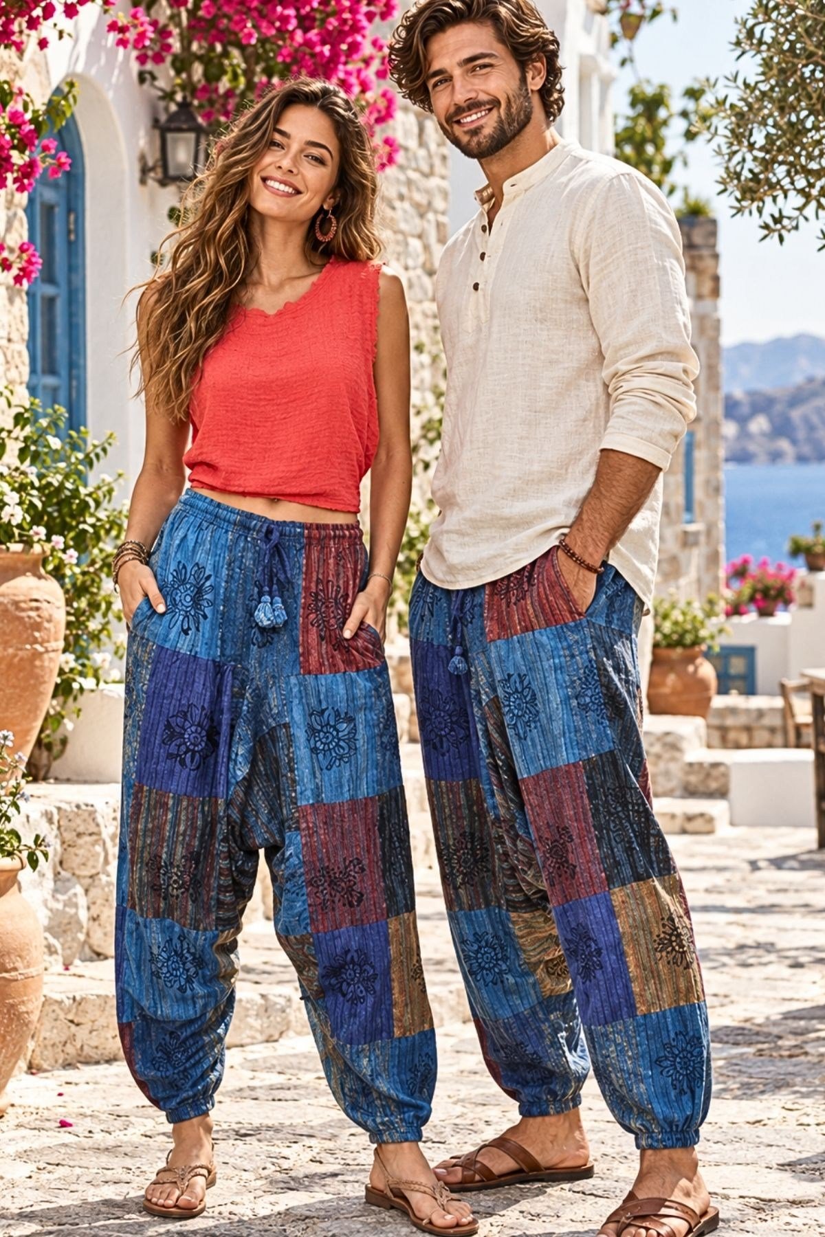 Unisex Bohem Tarz Patchwork Bohem Şalvar