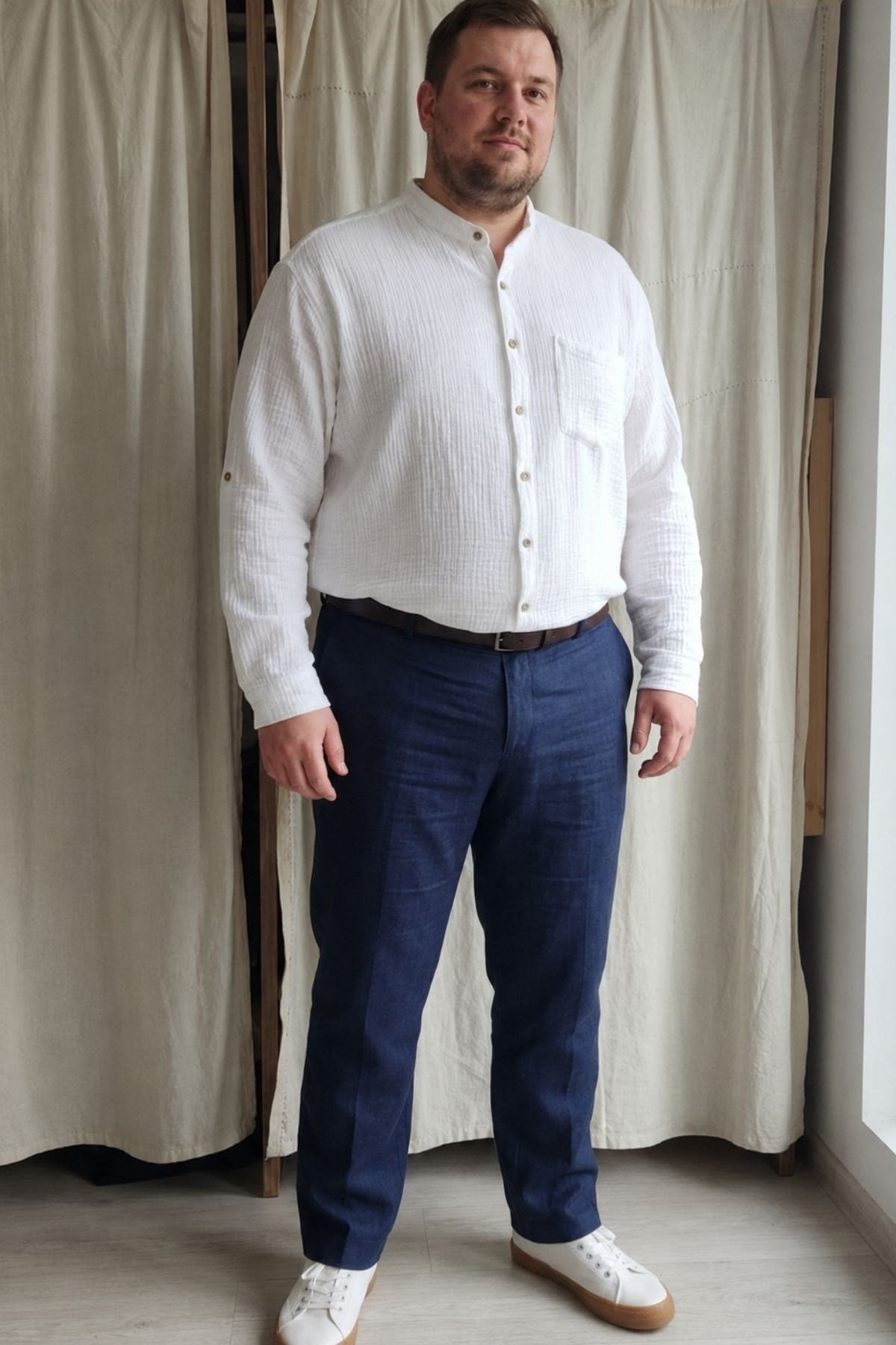 Unisex Hakim Yaka Pamuklu Muslin Gömlek