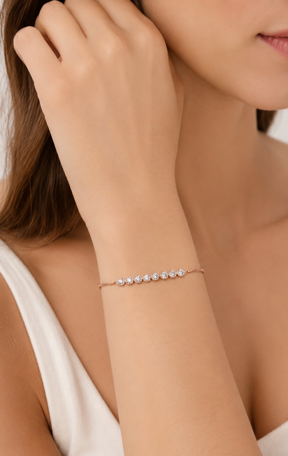 Zirkon Taşlı Rose Gold Kaplama Bileklik