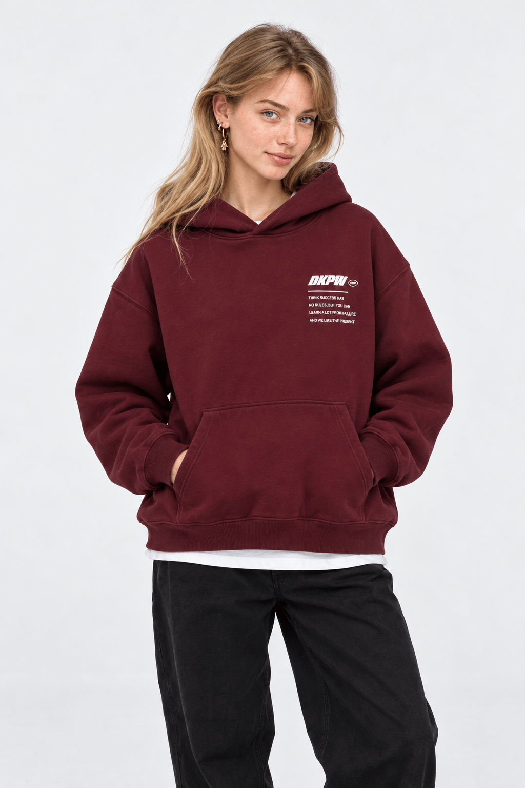 BOXY FİT OVERSİZE KAPŞONLU SWEATSHİRT BORDO