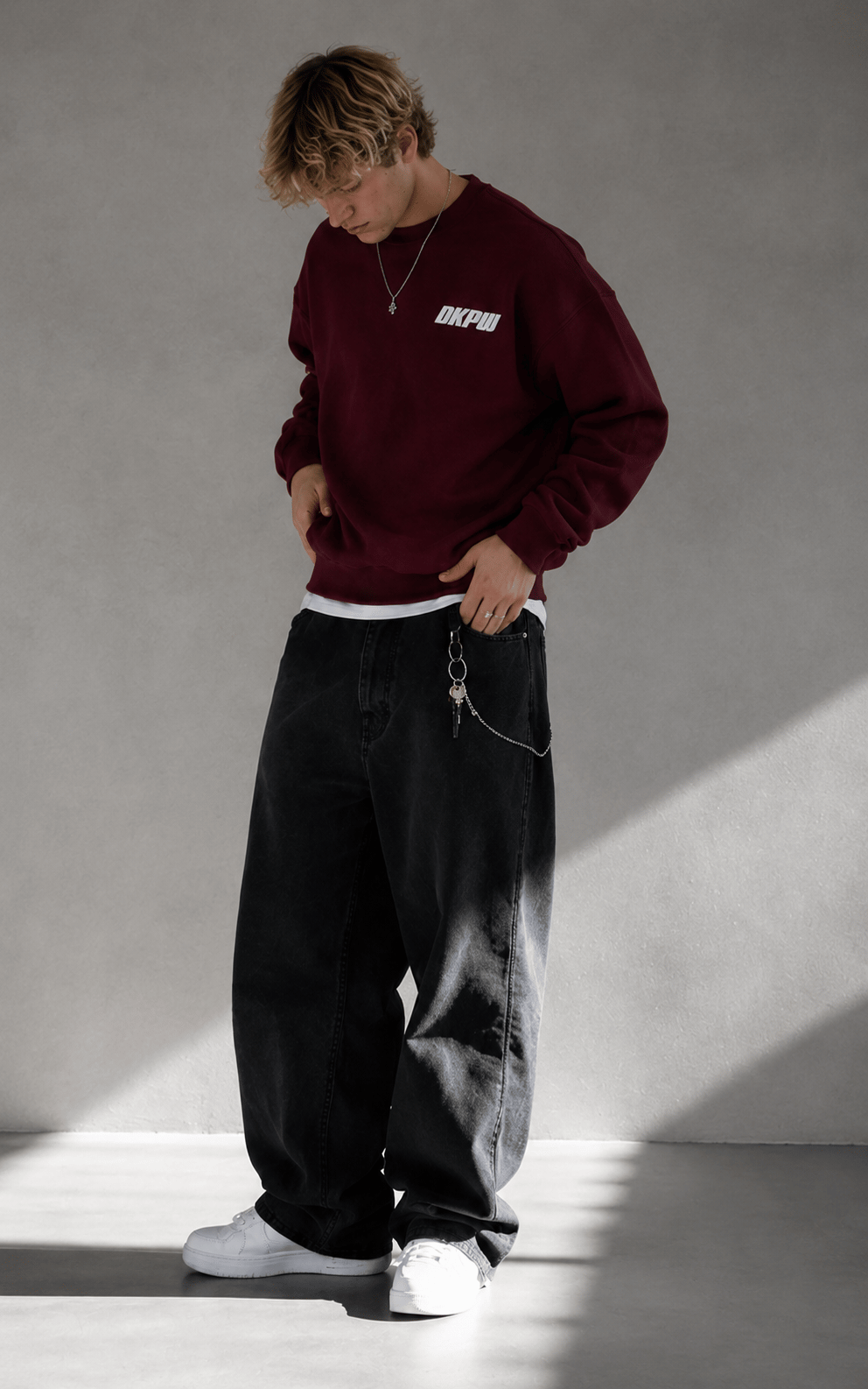 BOXYFİT BİSİKLET YAKA BASKILI SWEATSHİRT BORDO