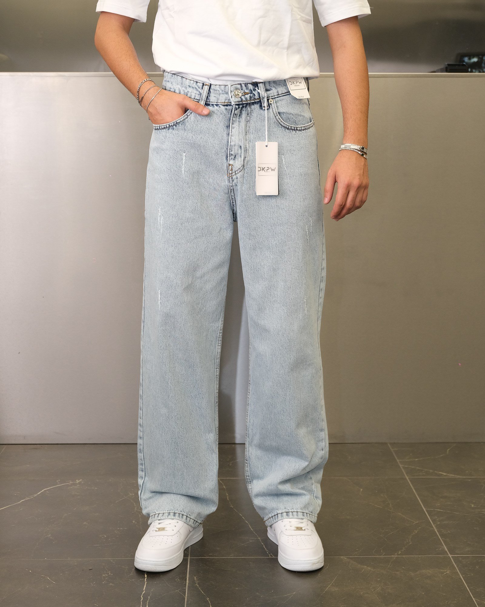 BUZ MAVİ TIRNAKLI EXTRA BAGGY JEANS