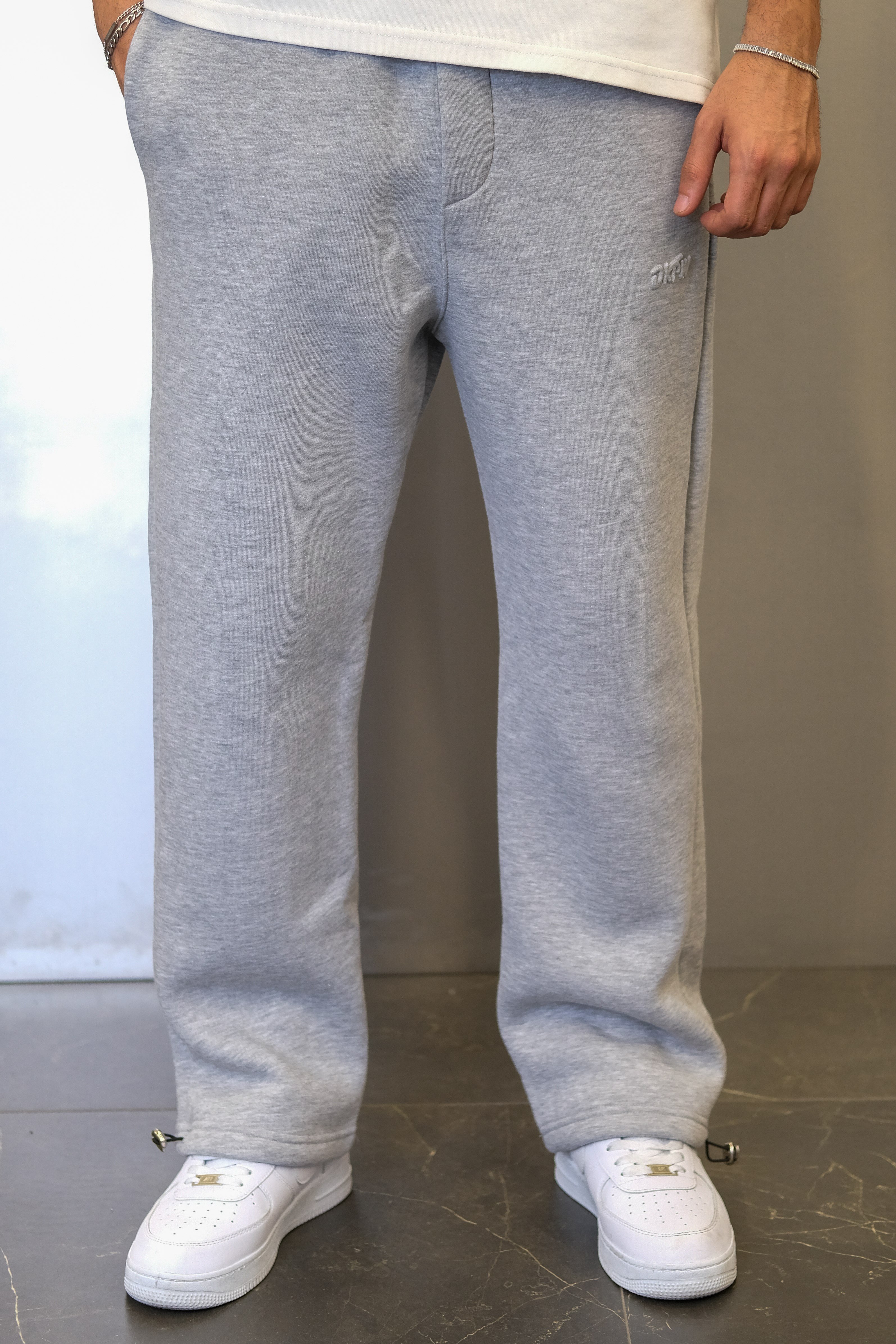 DKPW GOFRE BASKILI ŞARDONLU BAGGY EŞOFMAN ALTI GRİMELANJ