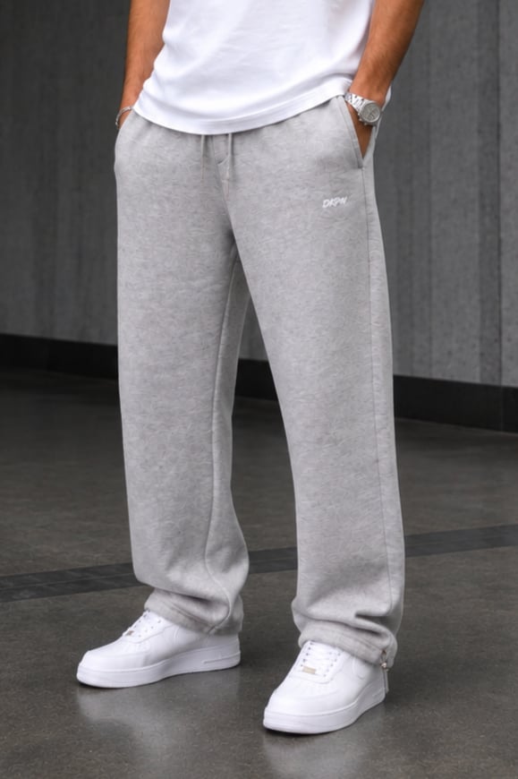 DKPW NAKIŞ DETAYLI ŞARDONLU BAGGY EŞOFMAN ALTI GRİ MELANJ