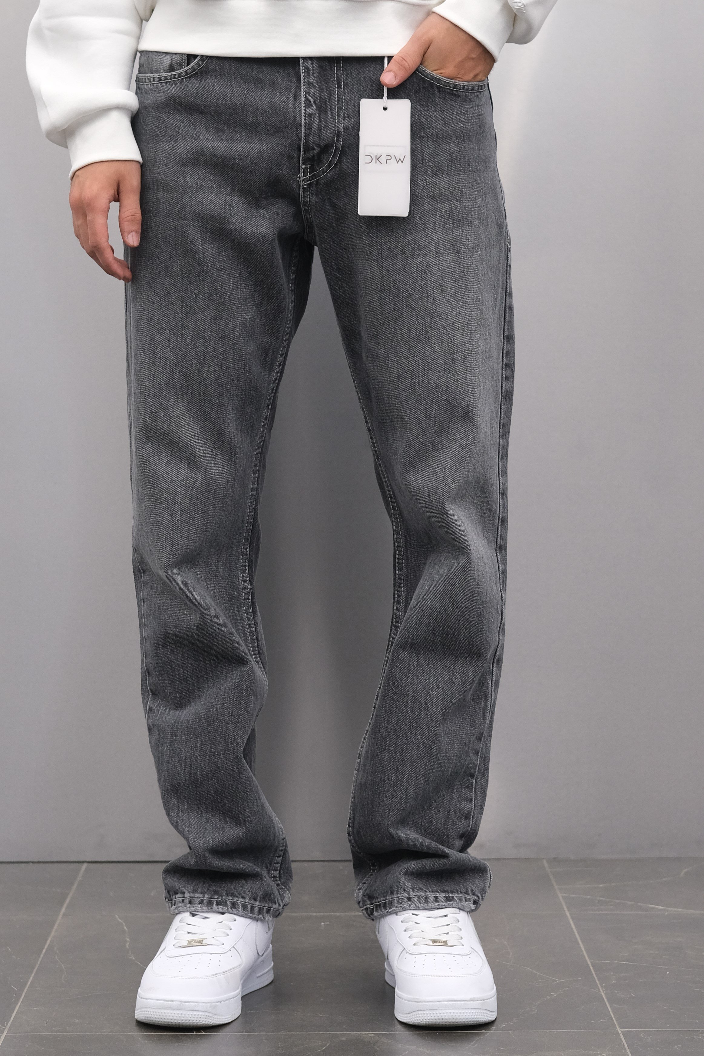 GRİ ESKİTME BIYIKLI BAGGY JEANS