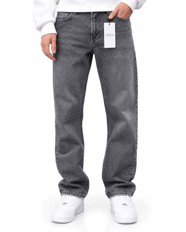 GRİ ESKİTME BIYIKLI BAGGY JEANS
