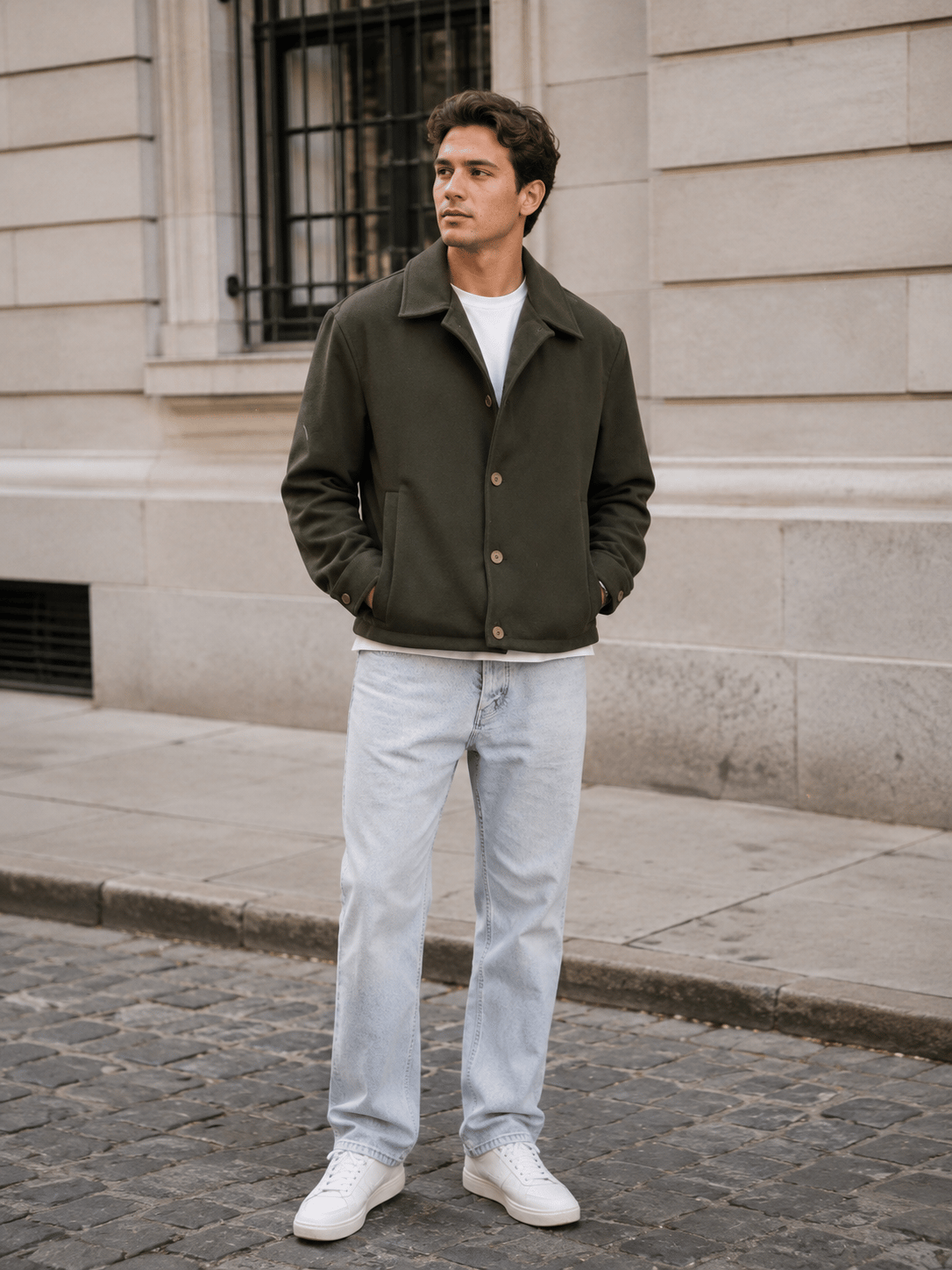 KAŞE KUMAŞ DÜĞMELİ CROP KESİM CEKET HAKİ