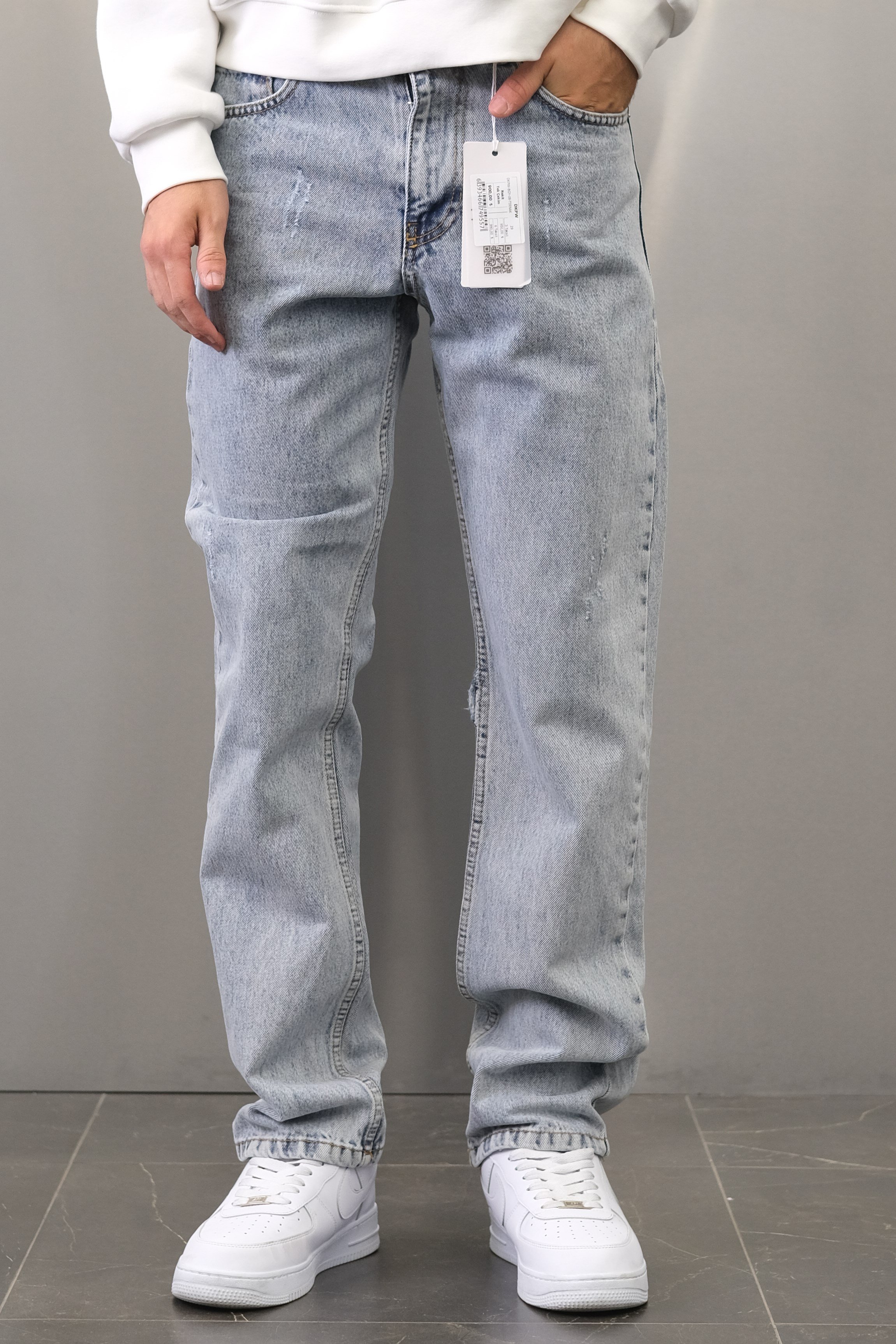 MAVİ ASİT YIKAMA EFEKTLİ TIRNAKLI BAGGY JEAN