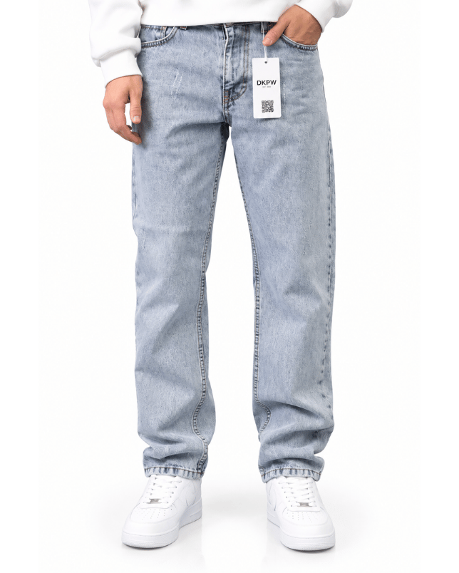 MAVİ ASİT YIKAMA EFEKTLİ TIRNAKLI BAGGY JEAN
