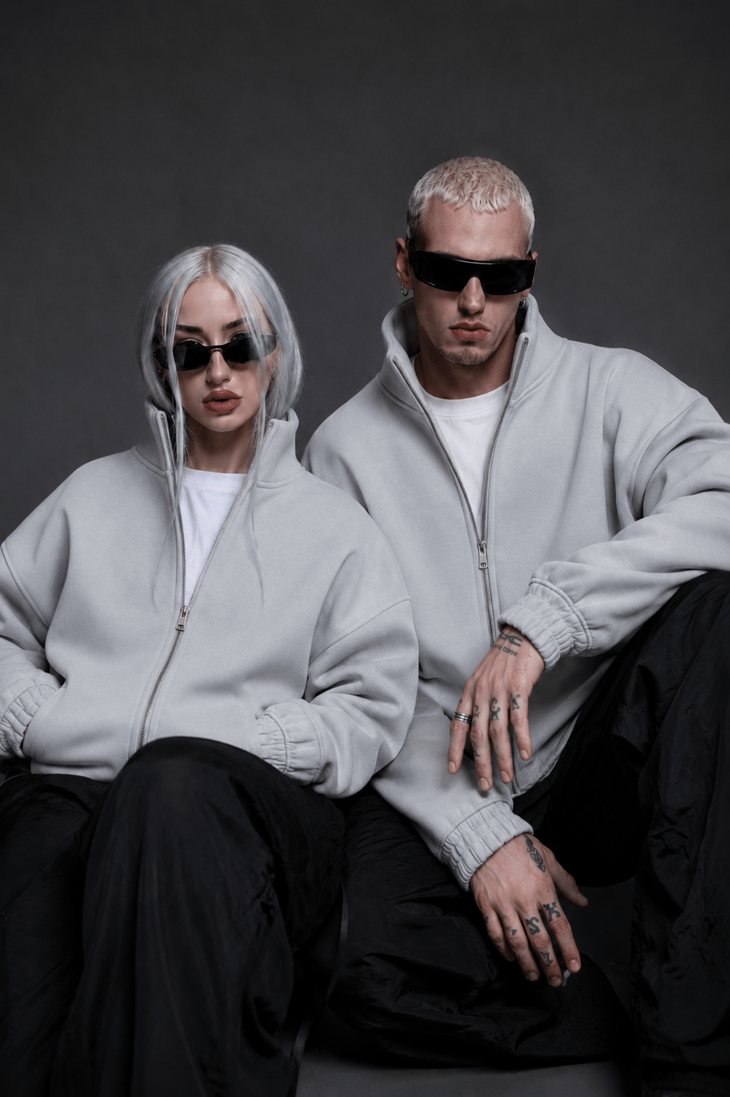 PANDA FABRIC CROPPED BOXY FİT BOMBER BOYAMA GRİ