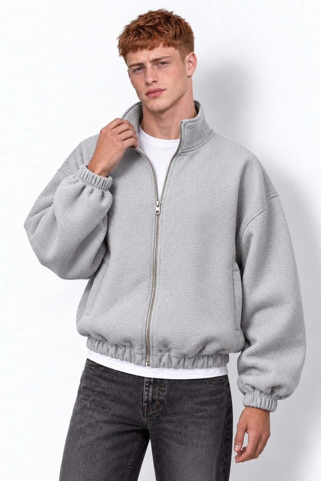 PANDA FABRIC CROPPED BOXY FİT BOMBER GRİ MELANJ